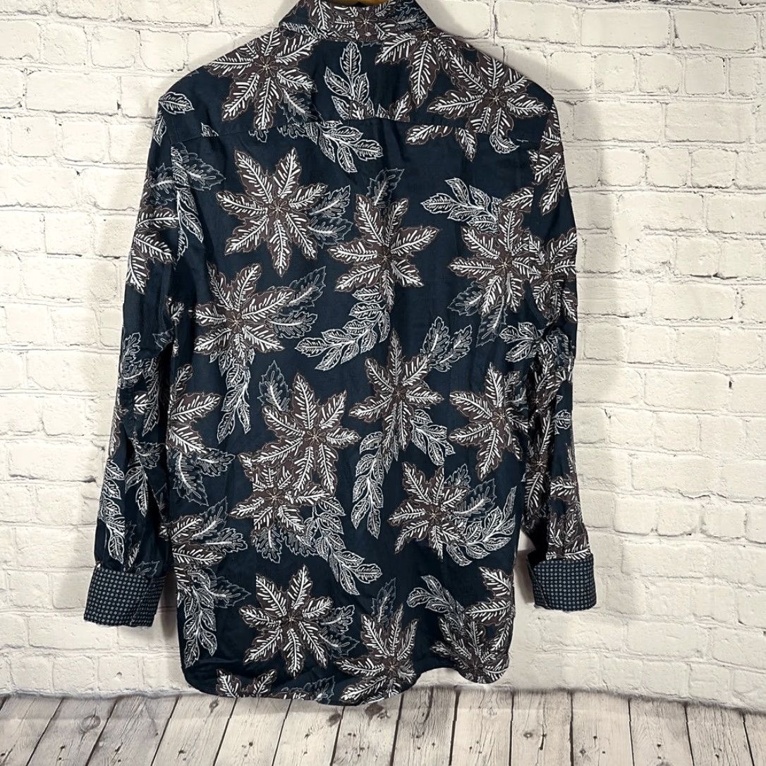 Ted Baker Ted Baker Mens Blue Floral Hawaiian Shirt Cotton Button-Down XL Blue Flip Cuff Shirt Mens XL Size US XL / EU 56 / 4 - 5 Thumbnail