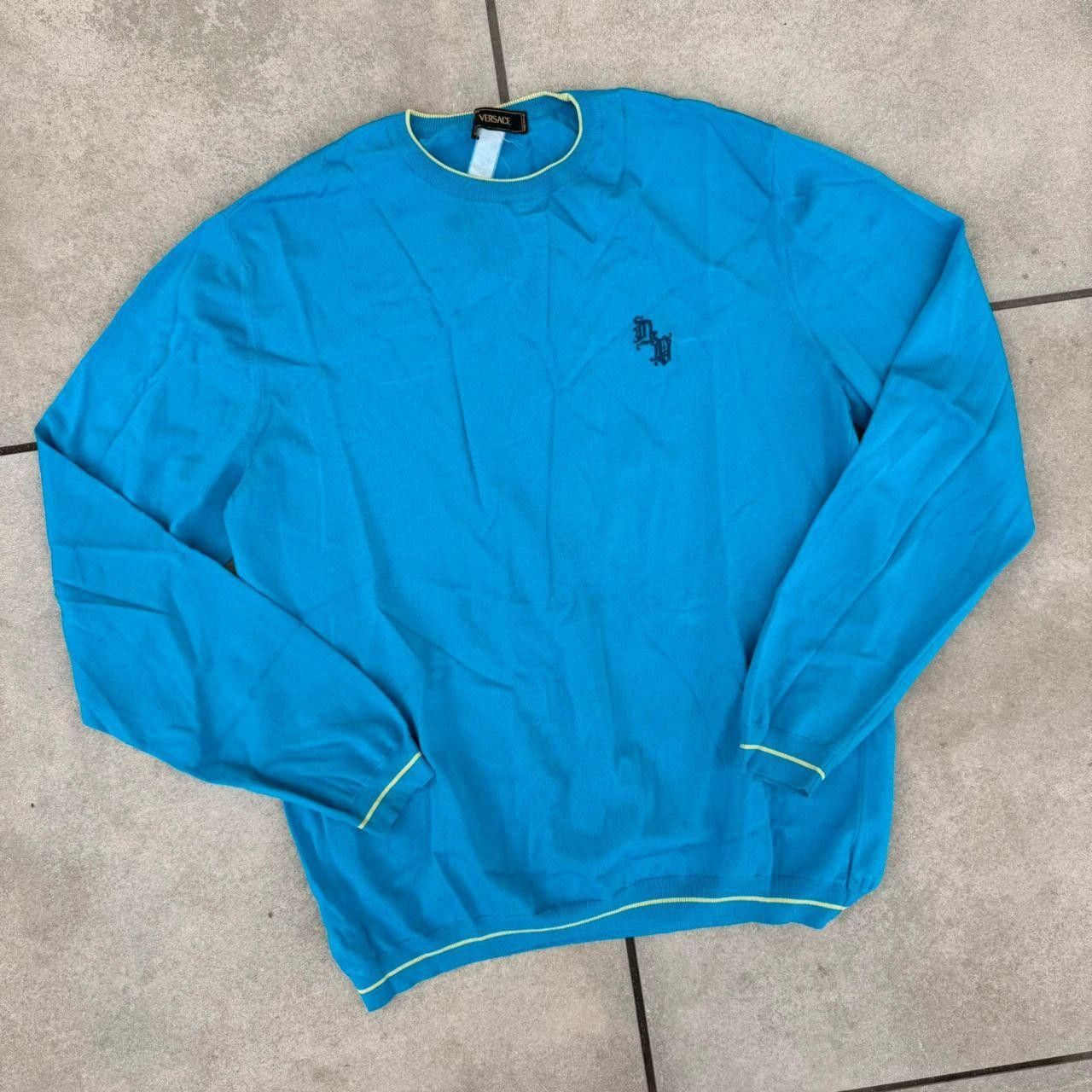 Lacoste Versace Vintage Sweater Blue 90s Retro Italian Designer Size US L / EU 52-54 / 3 - 2 Thumbnail