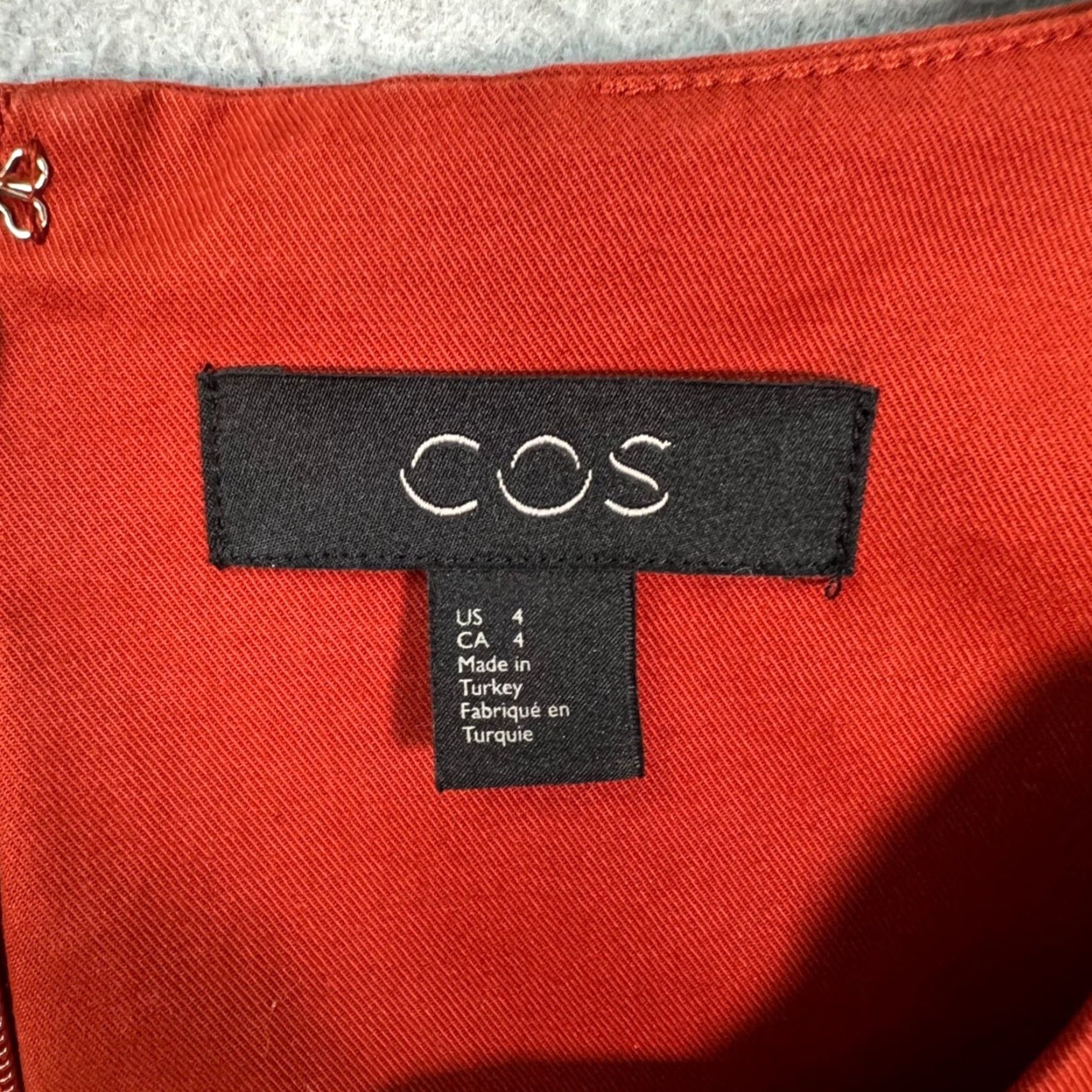 Cos COS Dress Womens 4 Red Short-Sleeve A-Line Back Zip Cotton Blend Knee Length Vintage No N/A Size S / US 4 / IT 40 - 3 Thumbnail