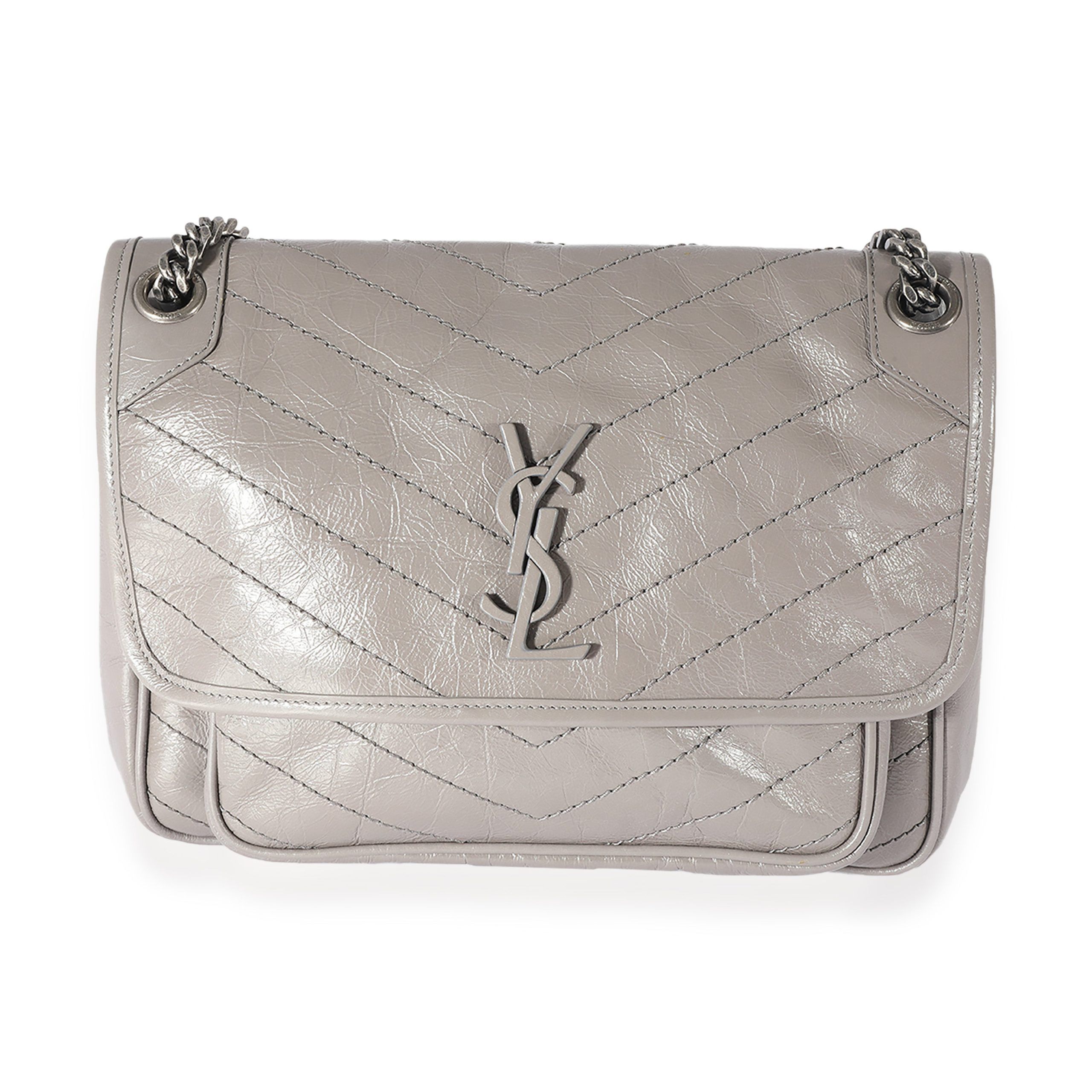 image of YVES Saint Laurent Grey Leather Medium Niki, Women's