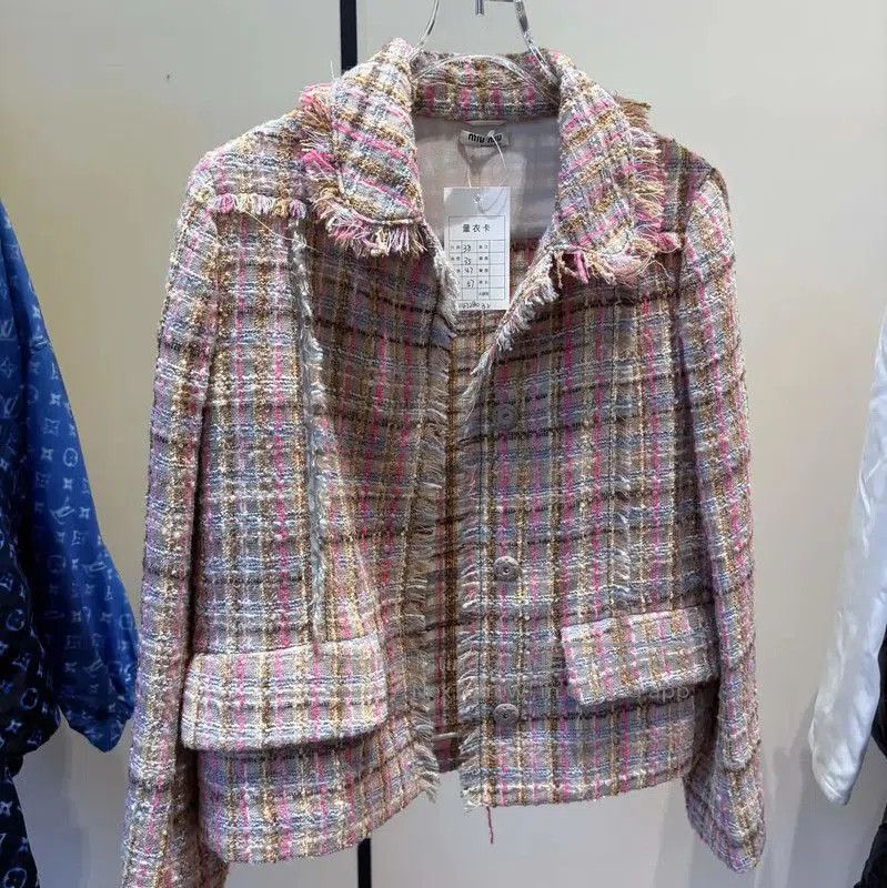 Miu Miu Miu Miu Pink Wool-Blend Plaid Short Cardigan . Size M / US 6-8 / IT 42-44 - 1 Thumbnail