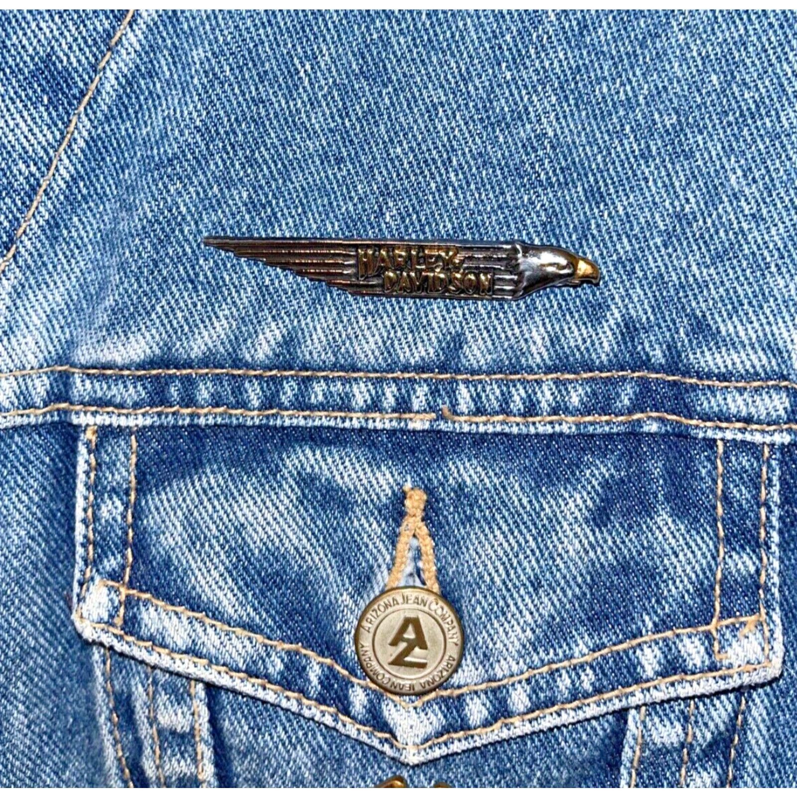 Vintage VINTAGE Arizona Harley Davidson Patches Denim Jean Motorcycle Jacket Sz. S Size 28" / US 6 / IT 42 - 6 Thumbnail