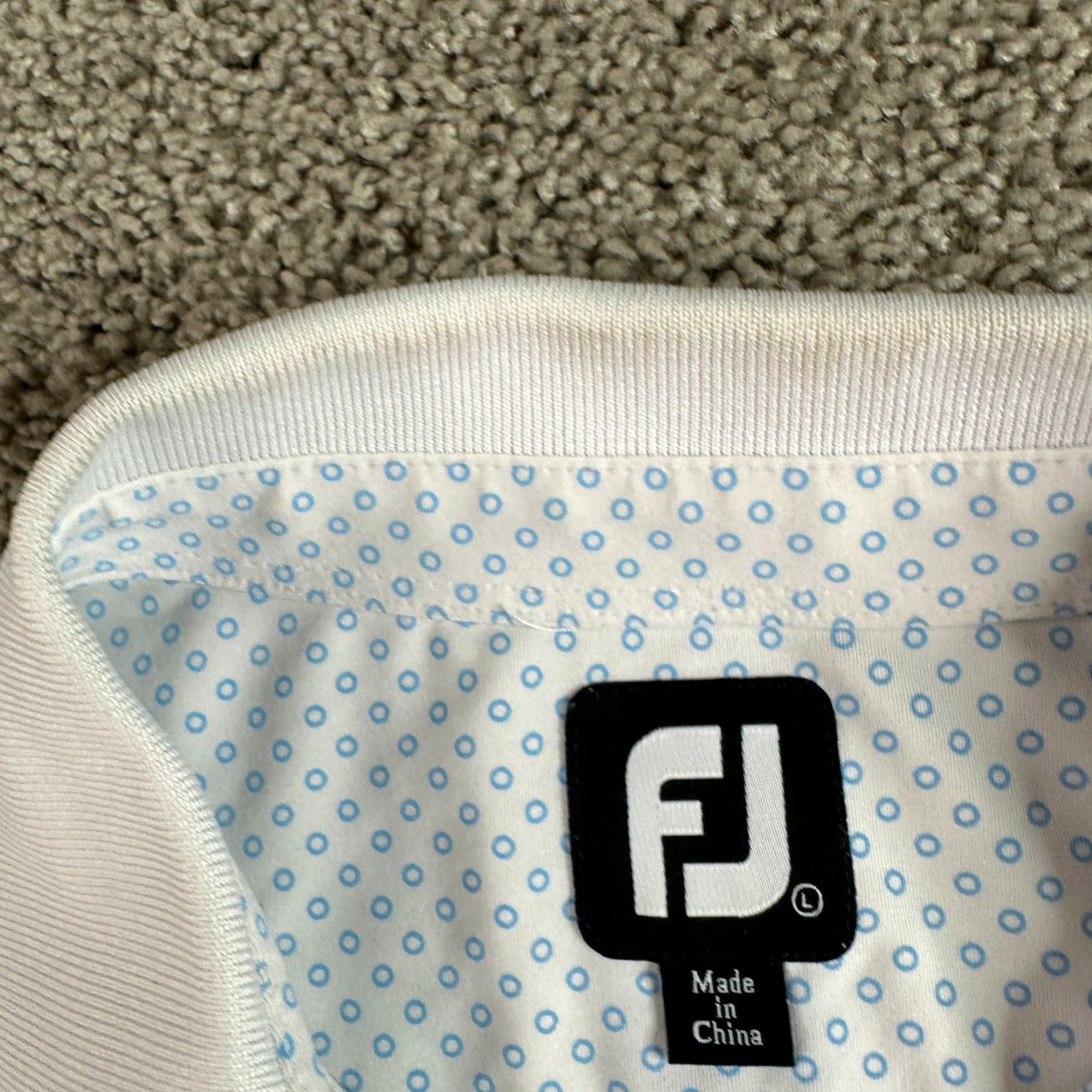 Footjoy FootJoy Polo Shirt Mens Large White Geometric Lightweight Golfing Button Collar Shirt Polo Size US L / EU 52-54 / 3 - 6 Thumbnail