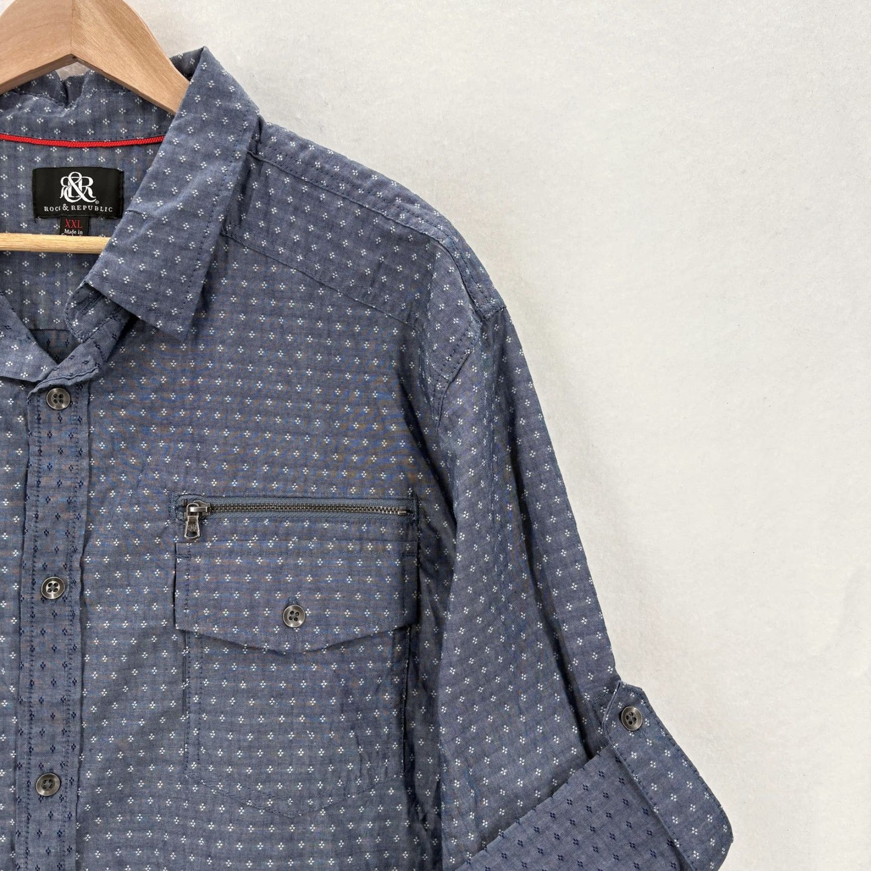 Vintage Rock & Republic Shirt Mens 2XL Blue Print Iconic Button Front Long Sleeve Grunge Size US XXL / EU 58 / 5 - 2 Thumbnail