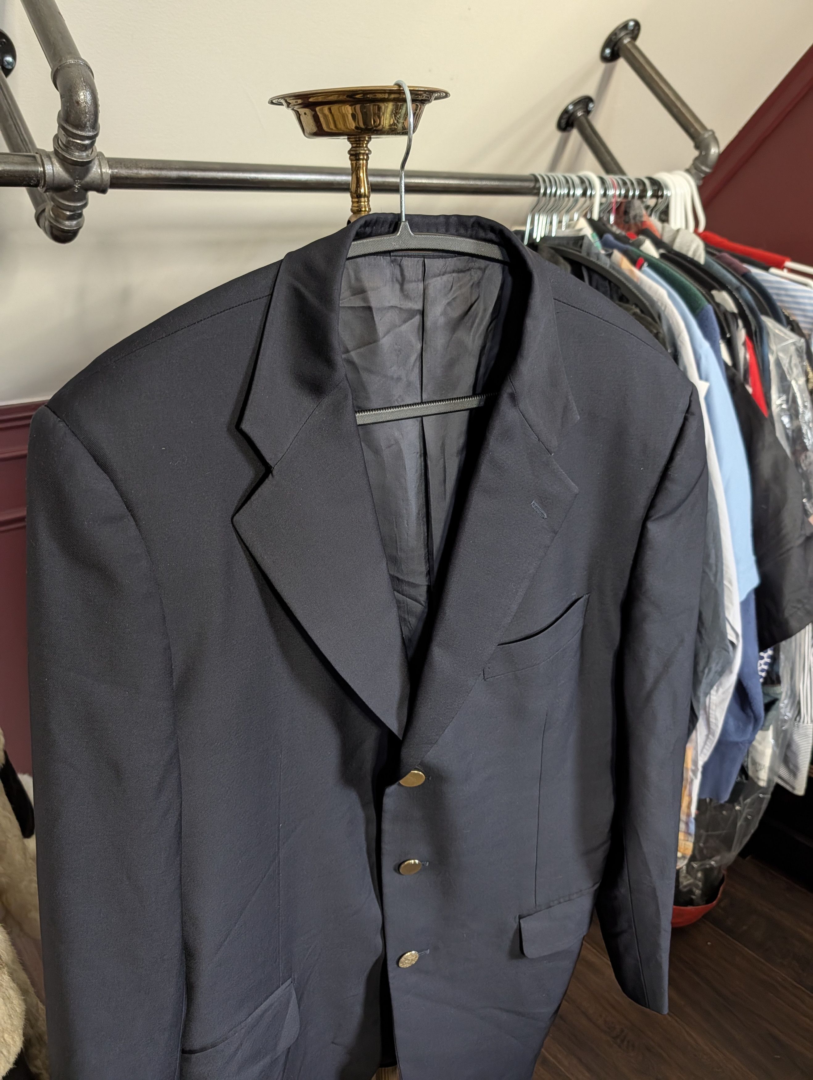 Trussini Black gold button Super 100s wool blazer sport coat IT52 Size 42R - 2 Thumbnail