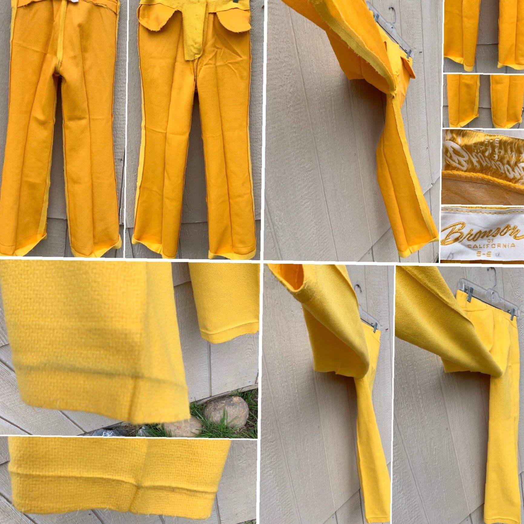 Bell VINTAGE Bronson Of California Button Fly Hip Hugger Bell Bottom Pants 1960s 27.5 in Waist 13 3/4” Hip 17 1/2” Inseam 27 3/8” Yellow Womens/Boys? Size 28" / US 6 / IT 42 - 7 Thumbnail