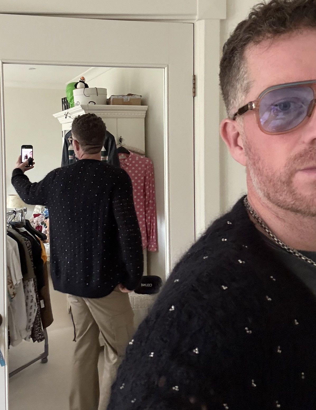 Saint Laurent Paris FW15 Saint Laurent studded mohair black cardigan glass Hedi Size US M / EU 48-50 / 2 - 9 Thumbnail