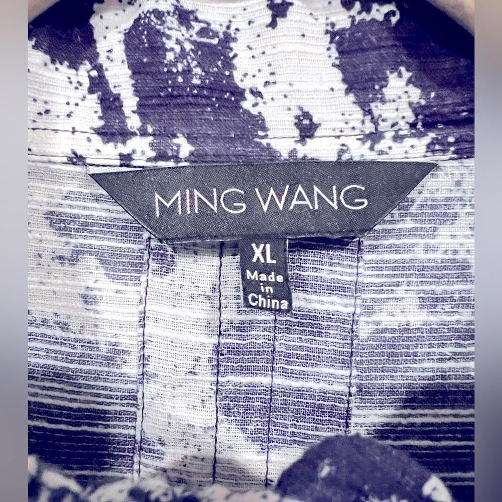 Designer Ming Wang Navy Blue and White Button Up Blouse size XL Size XL / US 12-14 / IT 48-50 - 3 Thumbnail
