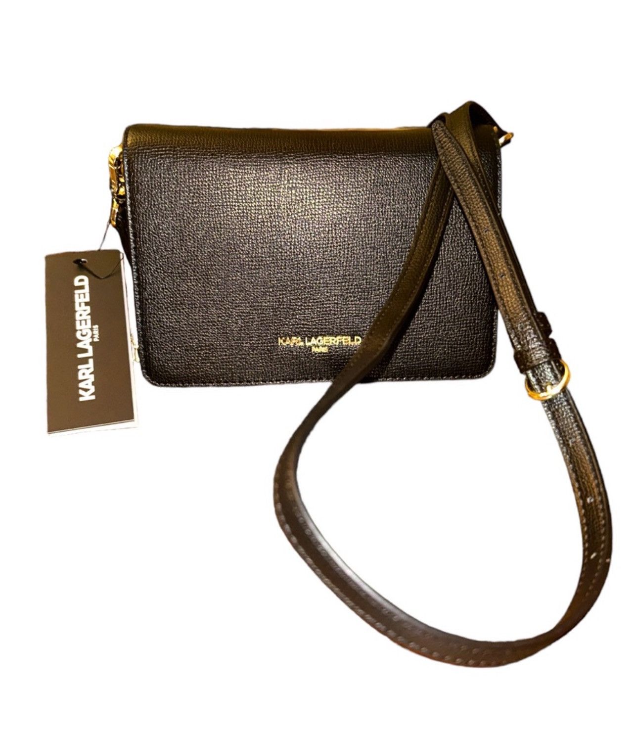 Karl Lagerfeld Karl Lagerfeld Simone Black & Gold Leather Crossbody Bag Size ONE SIZE - 5 Thumbnail