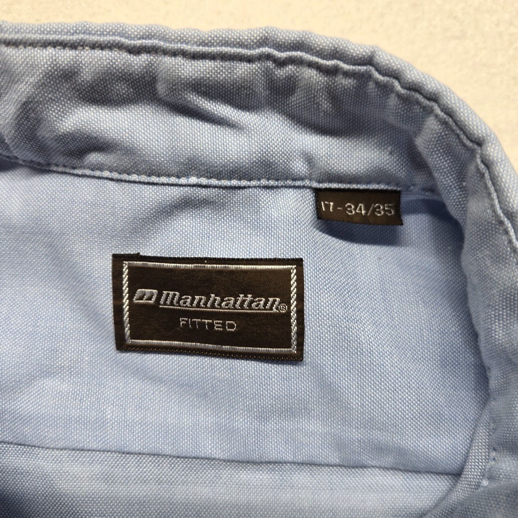 Vintage VINTAGE Manhattan Men's Dress Shirt Casual Business Long Sleeve Blue Cotton Button-Down 17 Size US XL / EU 56 / 4 - 3 Thumbnail