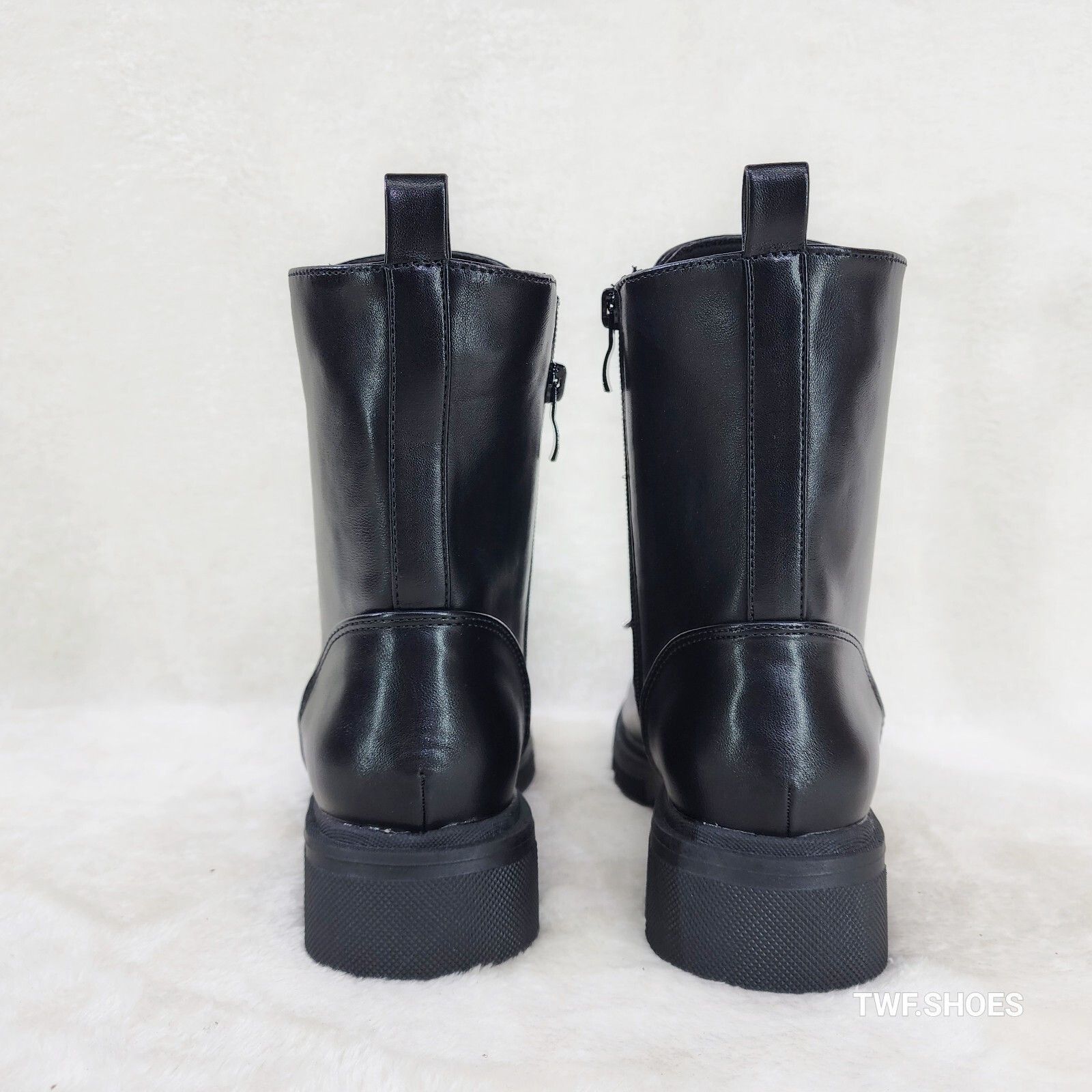 Other Rylee Black Combat Ankle Boots Iridescent Rhinestone Tongue Size US 6.5 / IT 36.5 - 4 Thumbnail