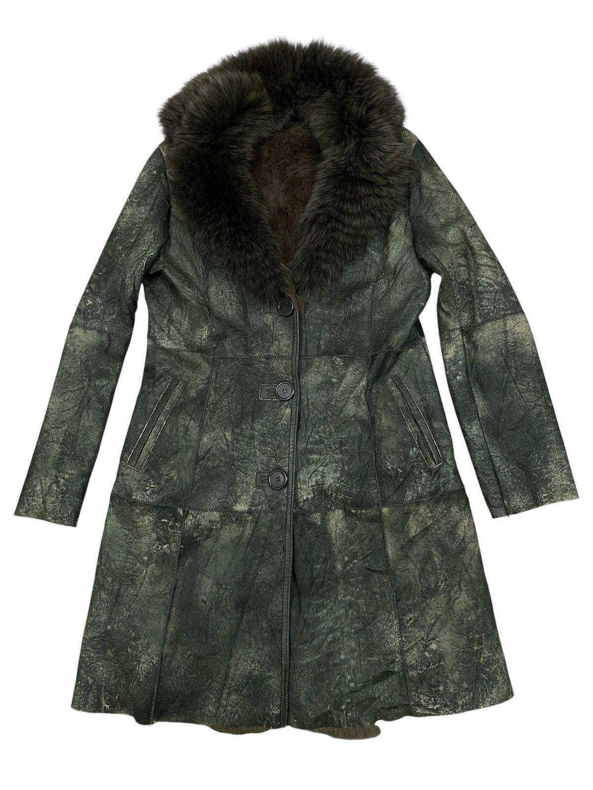 Japanese Brand Vtg Leather Long Coat Leather Rabbit & Fur Blue Fox Collar Size US L / EU 52-54 / 3 - 1 Thumbnail