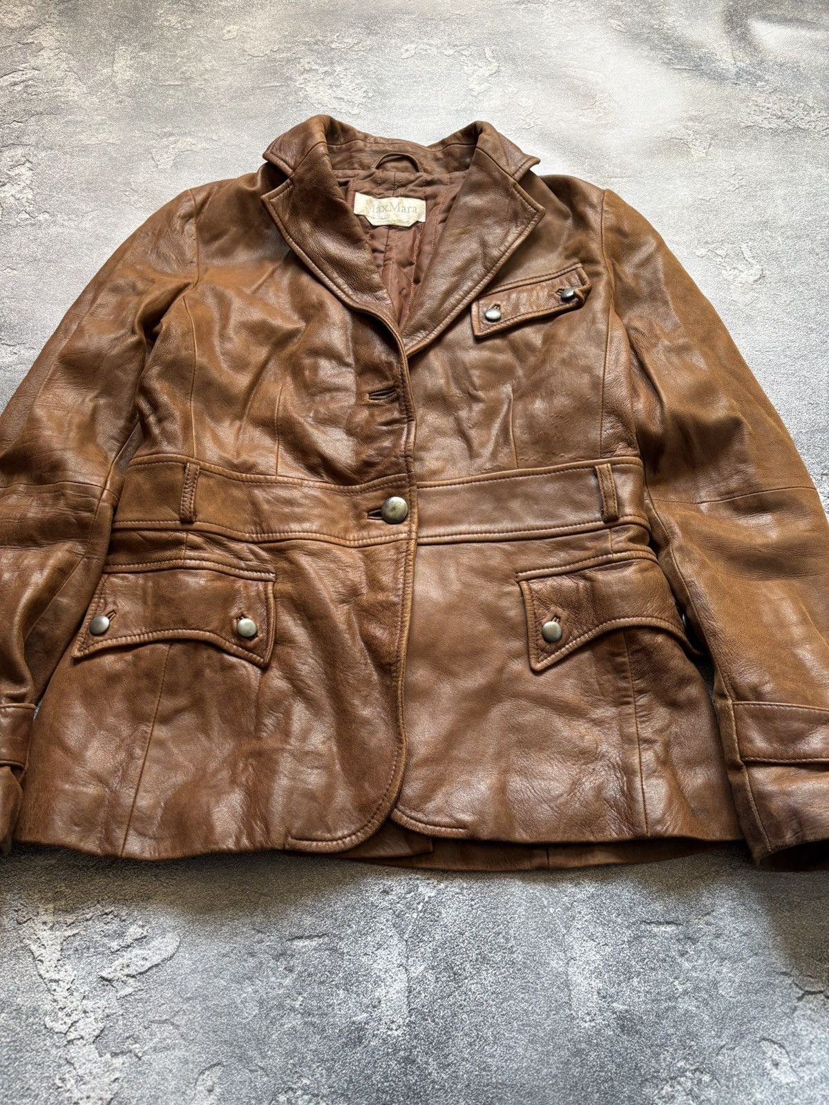 Max Mara Vintage Max Mara Italy Luxury Brown Leather Jacket Size US10 Size L / US 10 / IT 46 - 2 Thumbnail