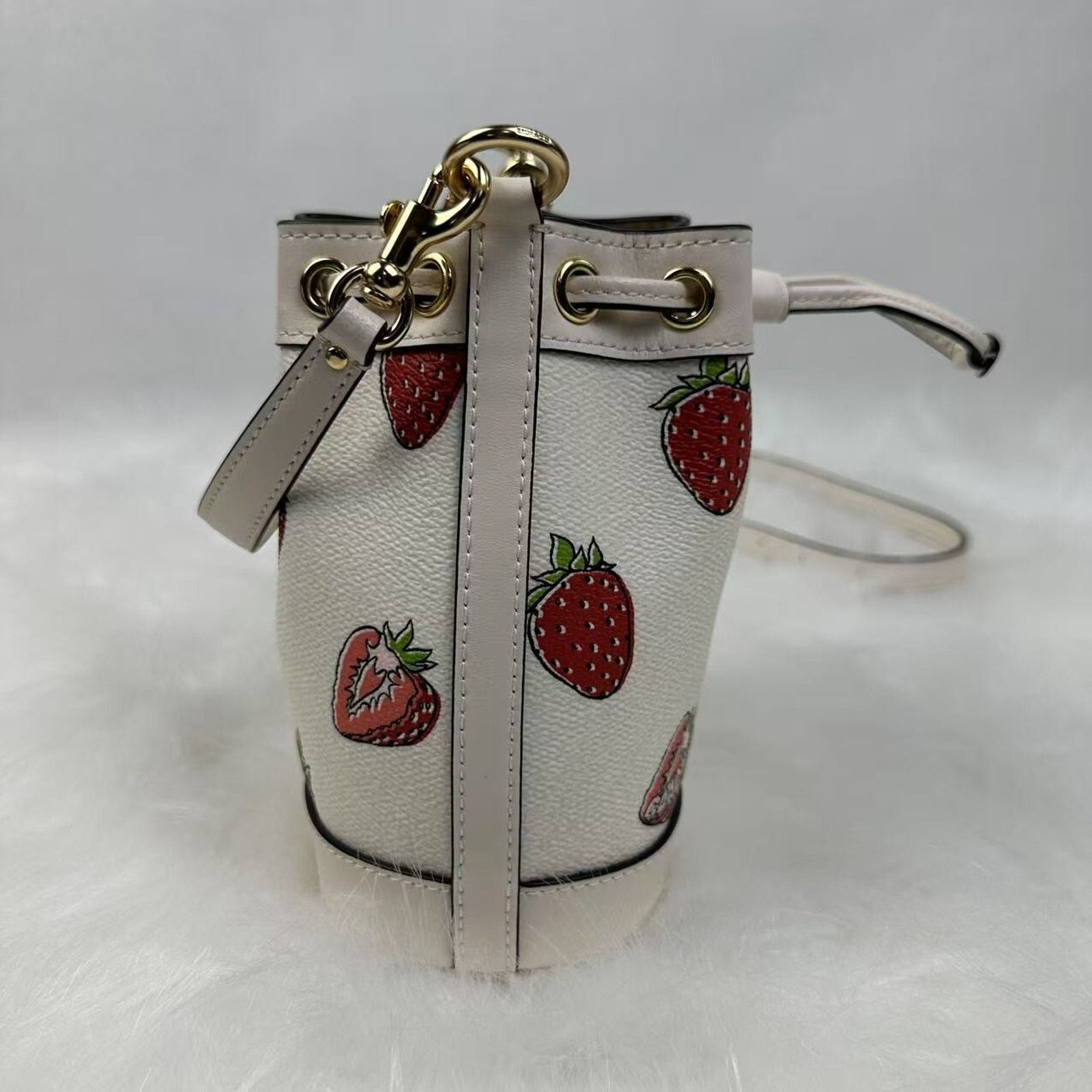 Coach Coach Mini Bucket Bag Crosssbody Strawberry Print Chalk NWT Size ONE SIZE - 5 Thumbnail