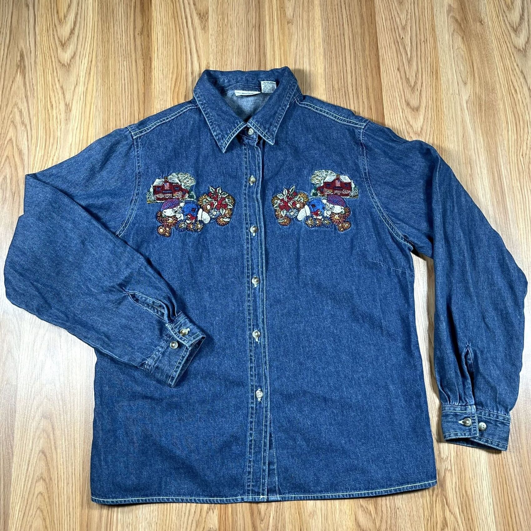 Denime Cabin Creek Womens Shirt Denim Button-Up Blue Long Sleeve Petite Size L Size L / US 10 / IT 46 - 2 Thumbnail