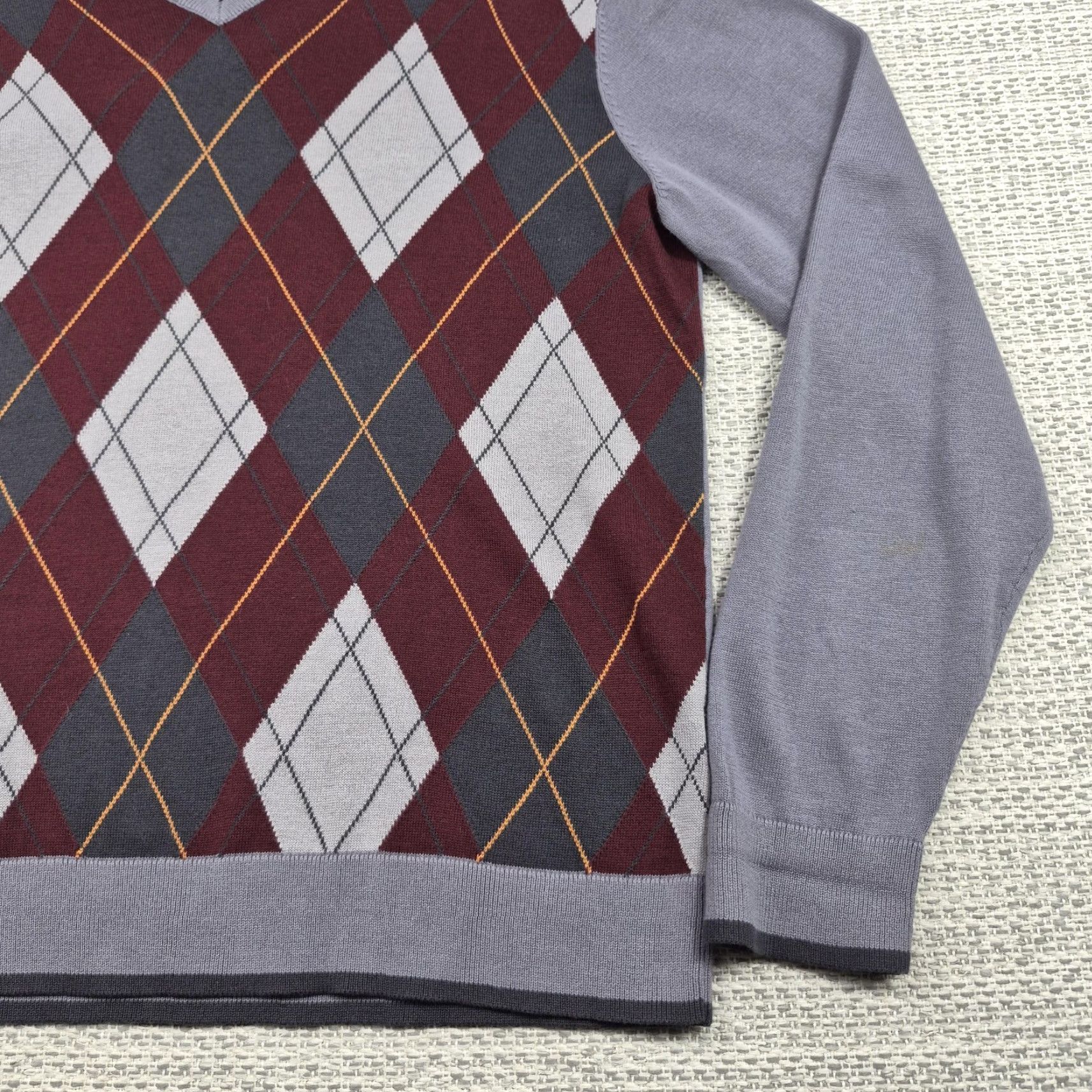 Murano Murano Mens Large Gray Burgundy Argyle V Neck Soft Cotton Knit Pullover Sweater Size US L / EU 52-54 / 3 - 2 Thumbnail