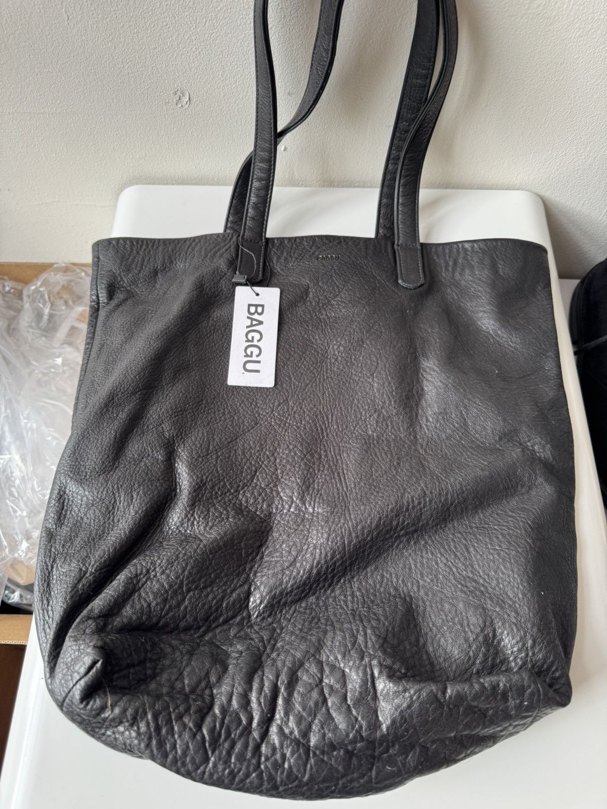 Baggu Baggu Tote Bag Black Natural Milled Leather Double Handle Size ONE SIZE - 5 Thumbnail