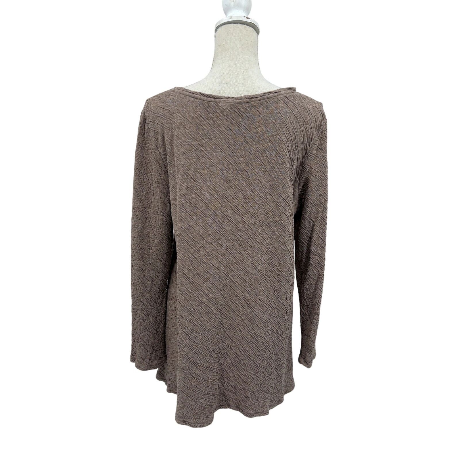 J. Jill Pure Jill Brown Textured Long Sleeve Scoop Neck Top Large Size L / US 10 / IT 46 - 2 Thumbnail