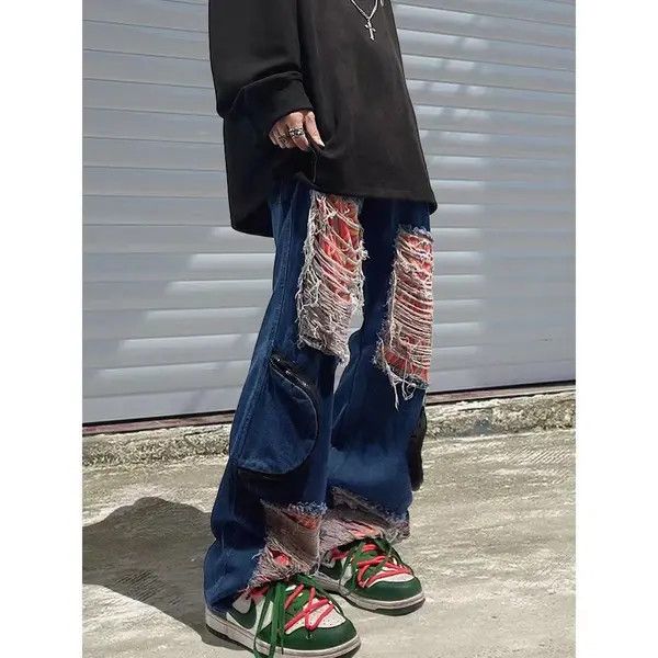 Japanese Brand High Street Hip-Hop Loose Plus Size Ins Ripped Patch Jeans Size US 32 / EU 48 - 7 Thumbnail