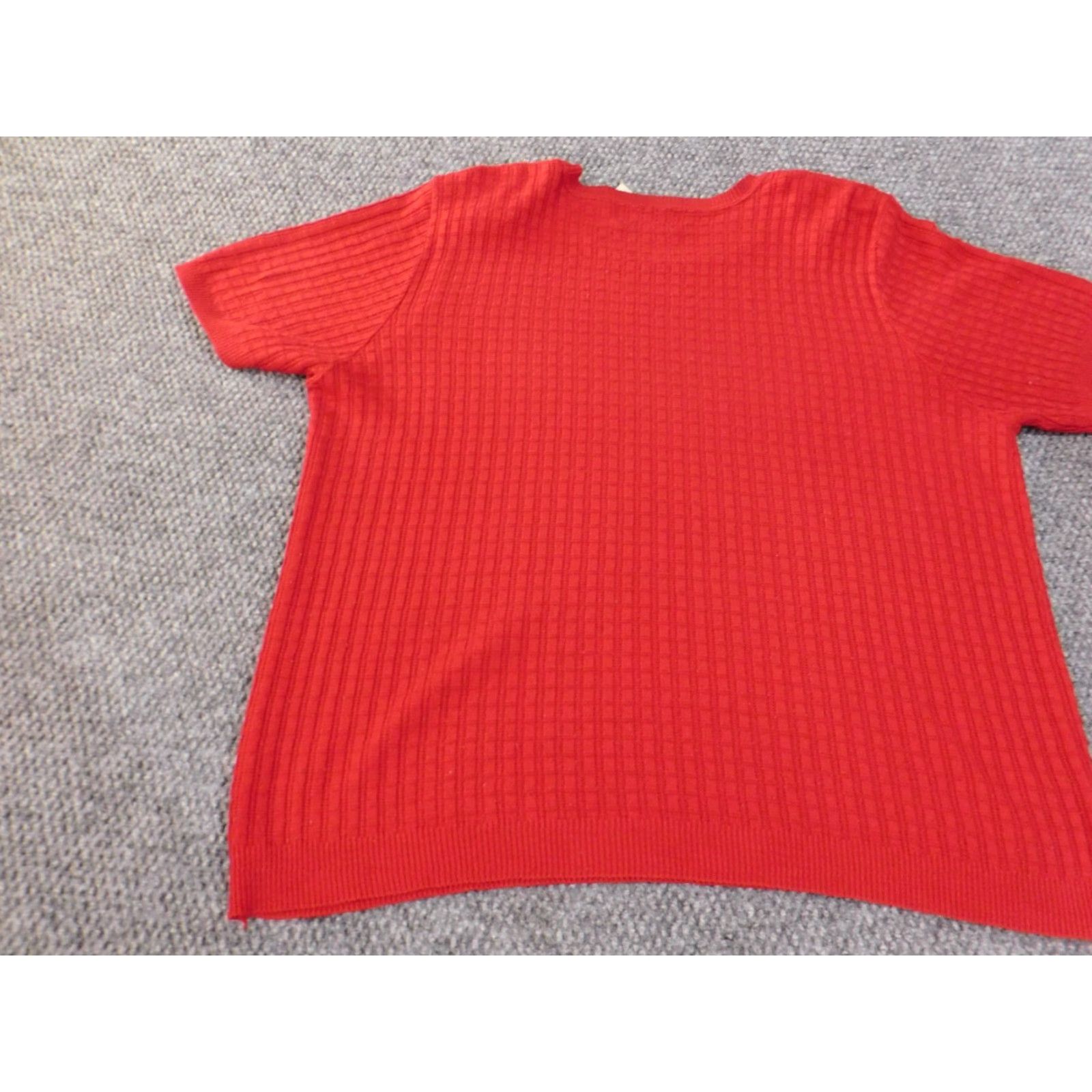 Vintage Alfred Dunner Sweater 2X Red Pullover Casual Short Sleeve Crew Neck Cap Sleeve Acrylic Knit with Shoulder Pads Women Size XXL / US 16-18 / IT 52-54 - 7 Thumbnail