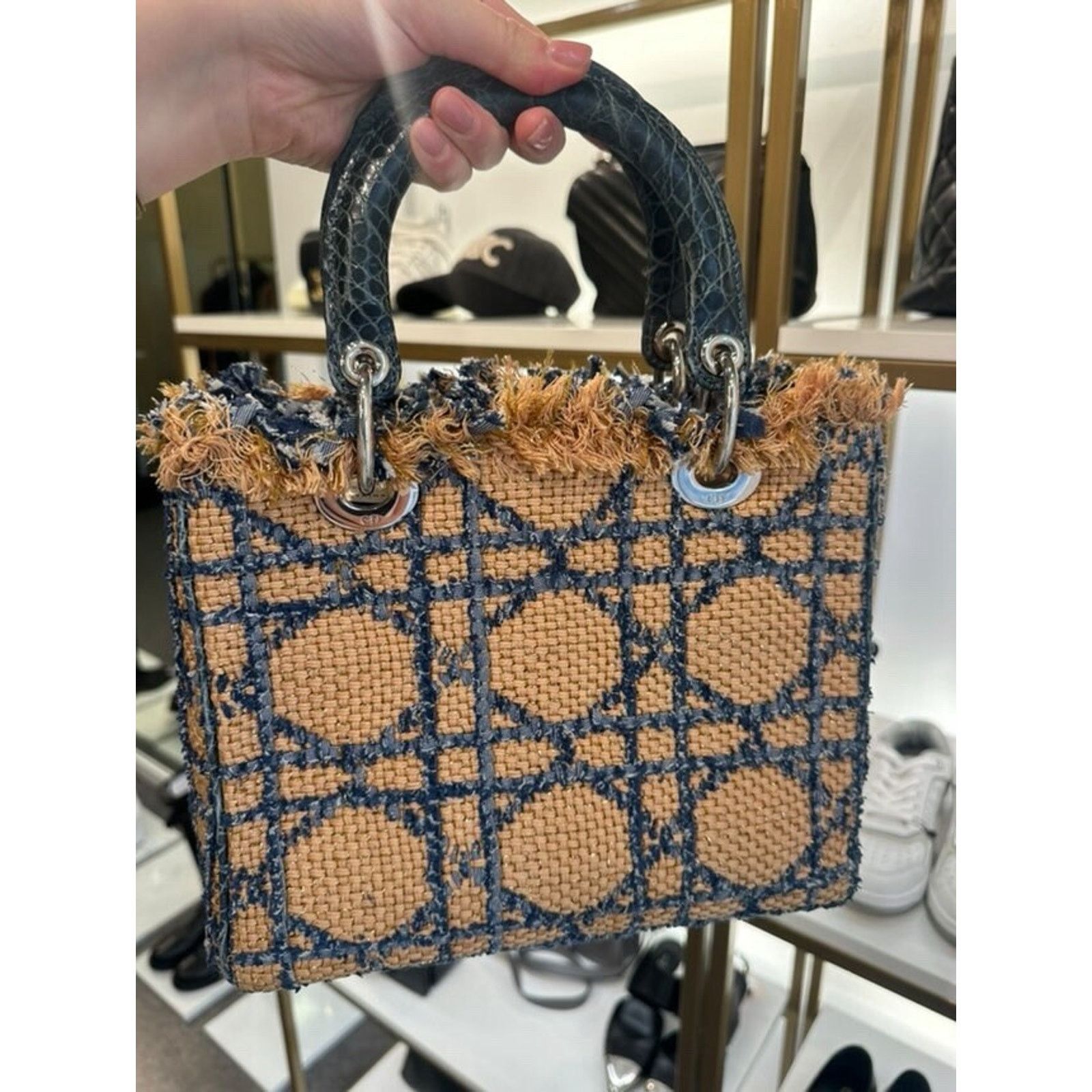 Dior Dior Lady Dior Medium Tweed Crocodile Handle Bag Size ONE SIZE - 6 Thumbnail
