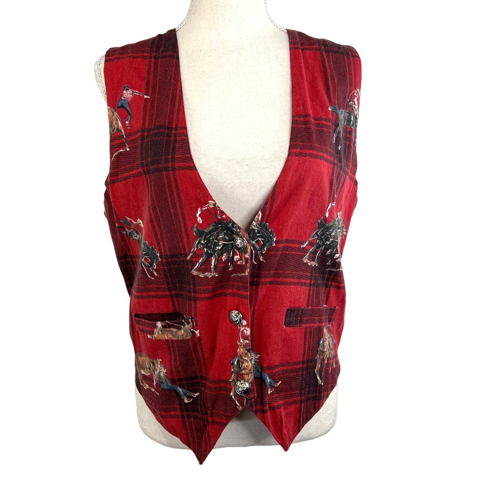 Vintage Vintage Atlast & Co. Plaid Rodeo Cowboy Print Vest Red Size L / US 10 / IT 46 - 1 Thumbnail