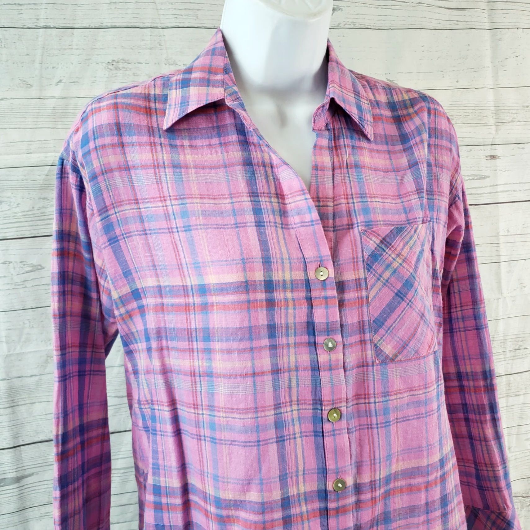 J. Jill J. Jill Womens Button-Up Shirt XS/PX Pink Blue Plaid Cotton Long Sleeve Shirt Womens XS PXS Pink Plaid Cotton Long Sleeve Size XS / US 0-2 / IT 36-38 - 2 Thumbnail