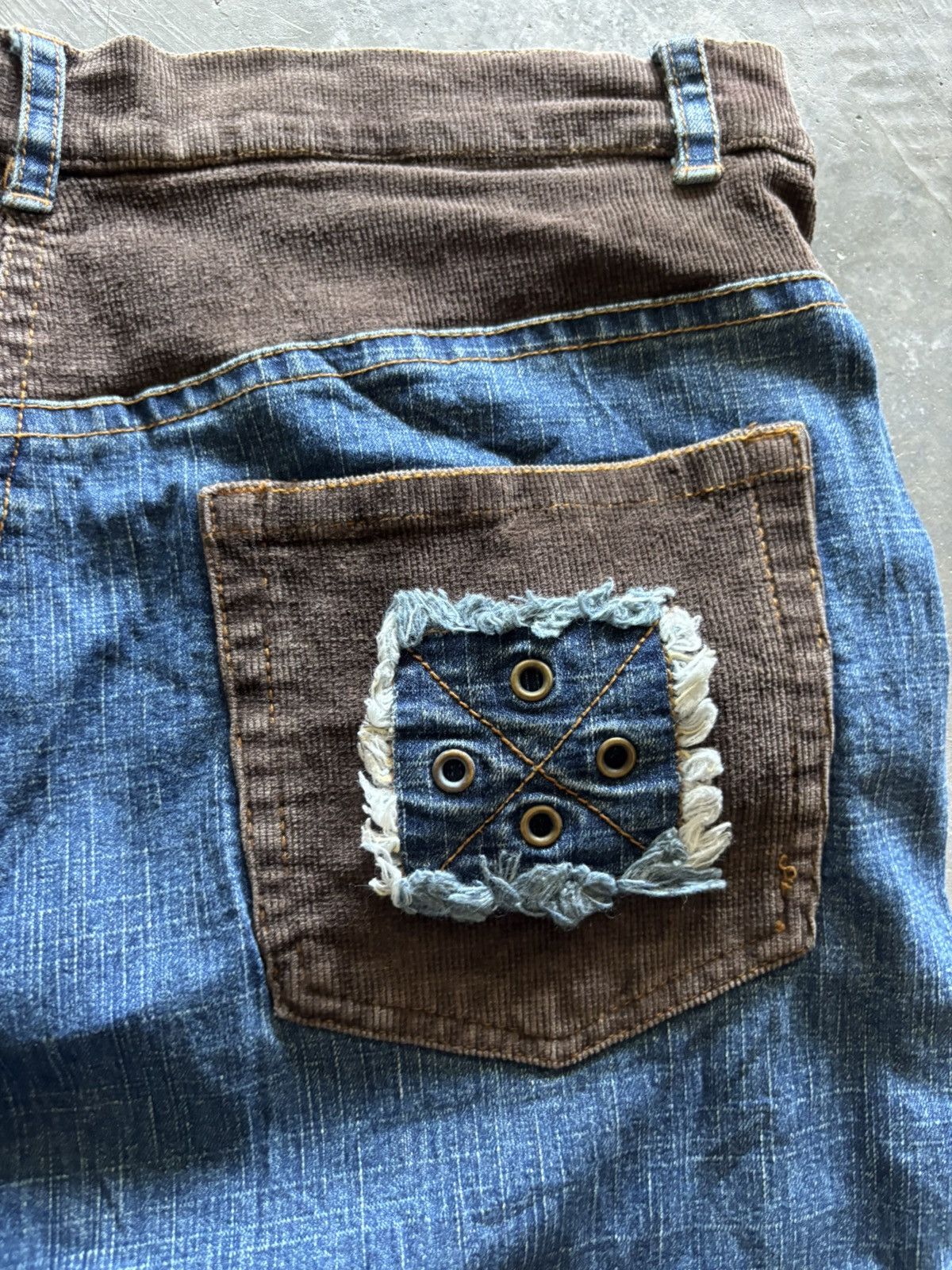 Japanese Brand PLACEMI flare japanese jeans hybrid denim curduroy Size US 31 - 13 Thumbnail