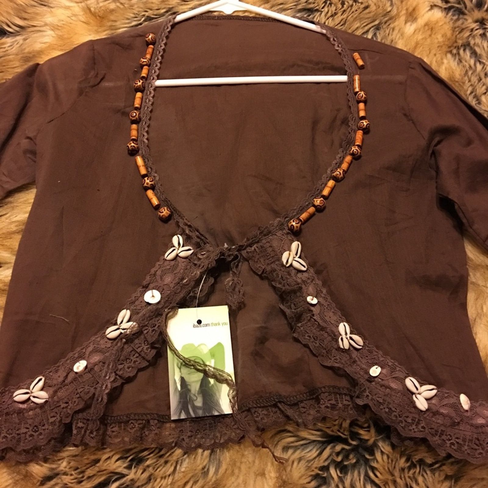 Other Ibaze handmade Bolero Shrug shells/wood beads NWT Size S / US 4 / IT 40 - 5 Thumbnail