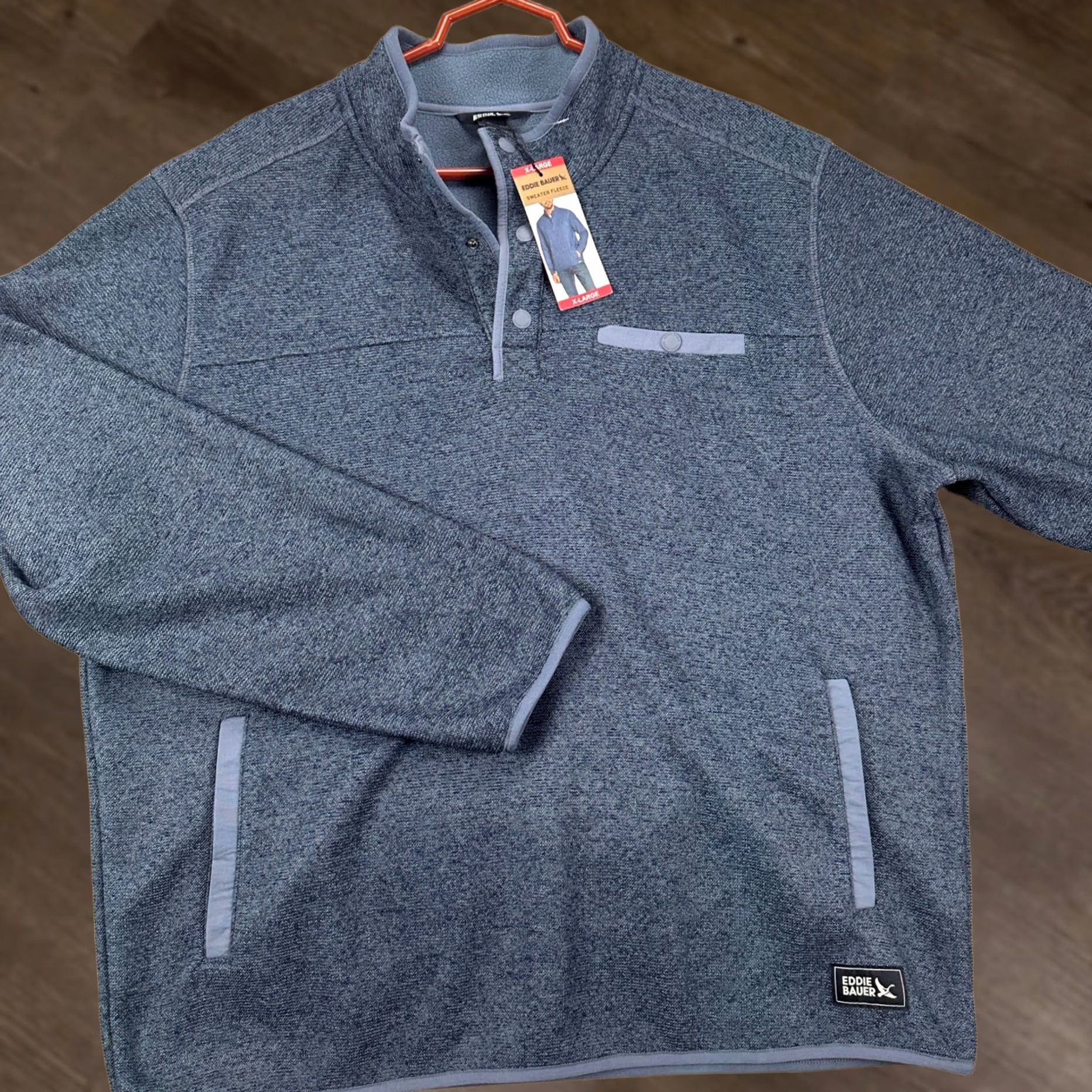 Eddie Bauer VINTAGE? No. Eddie Bauer Fleece Sweater Mens XL Blue Pullover Pockets Quarter Snap Logo NEW Size US XL / EU 56 / 4 - 1 Thumbnail