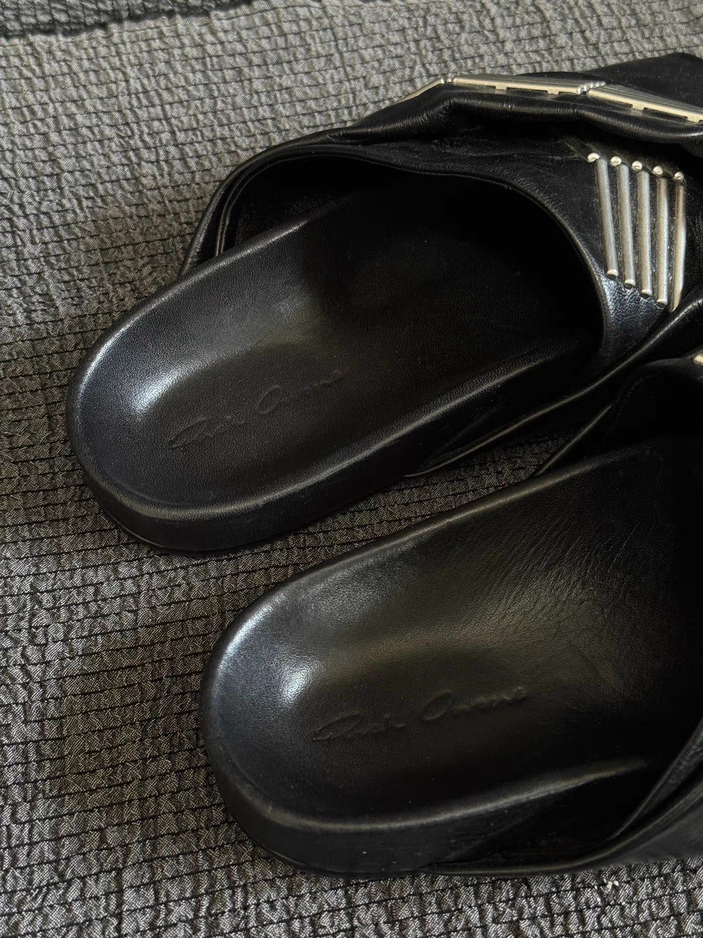 Rick Owens Rick Owens mainline laser-cut metal leather slides Size US 5.5 / EU 38 - 7 Thumbnail
