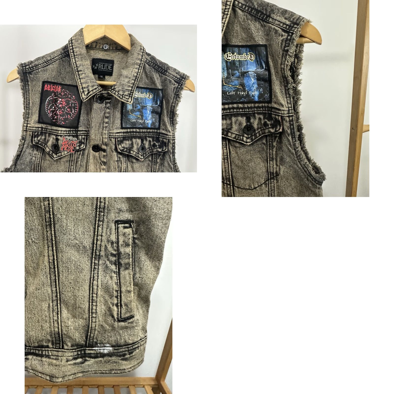 Denime VTG Slayer Deicide Entombed Death Metal Patch Faded Worn Denim Vest M Blue Denim Vest Mens Leather? Size US M / EU 48-50 / 2 - 8 Thumbnail