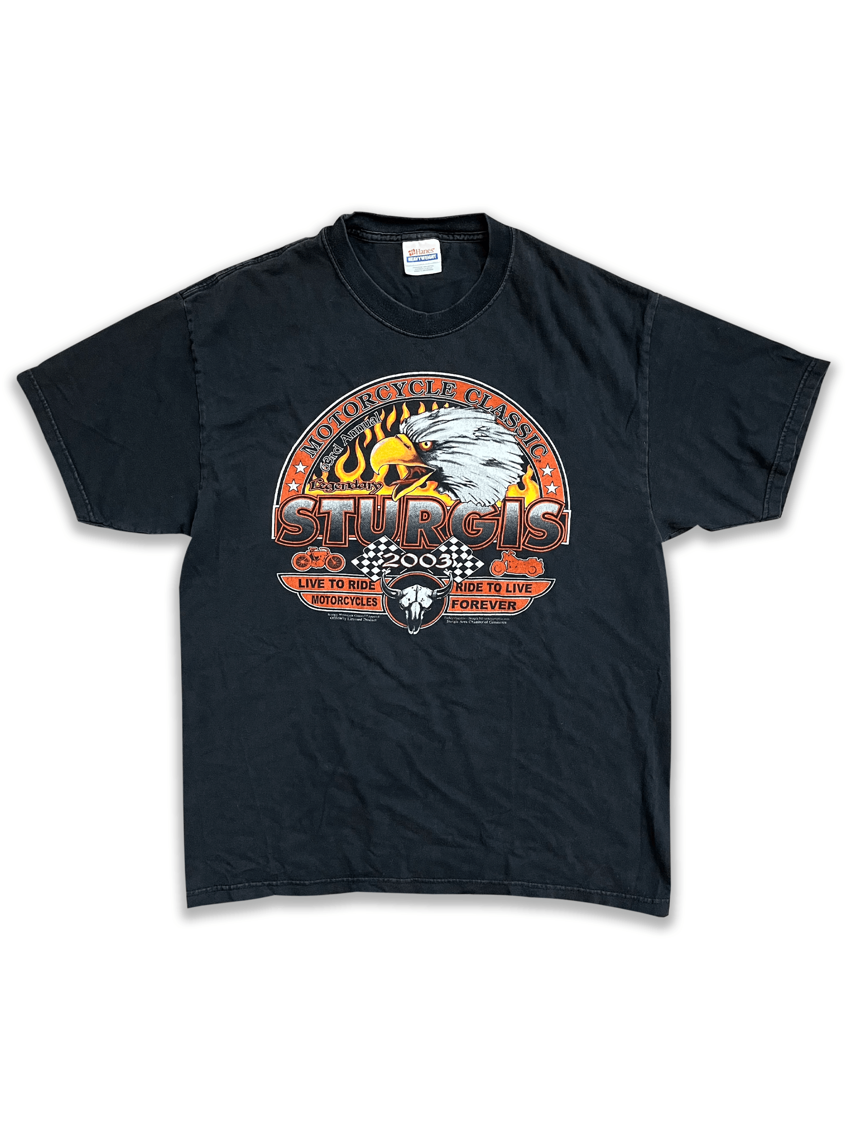 image of Harley Davidson x Vintage 2003 Vintage Sturgis Motorcycle Rally Tee in Black, Men's (Size Large)