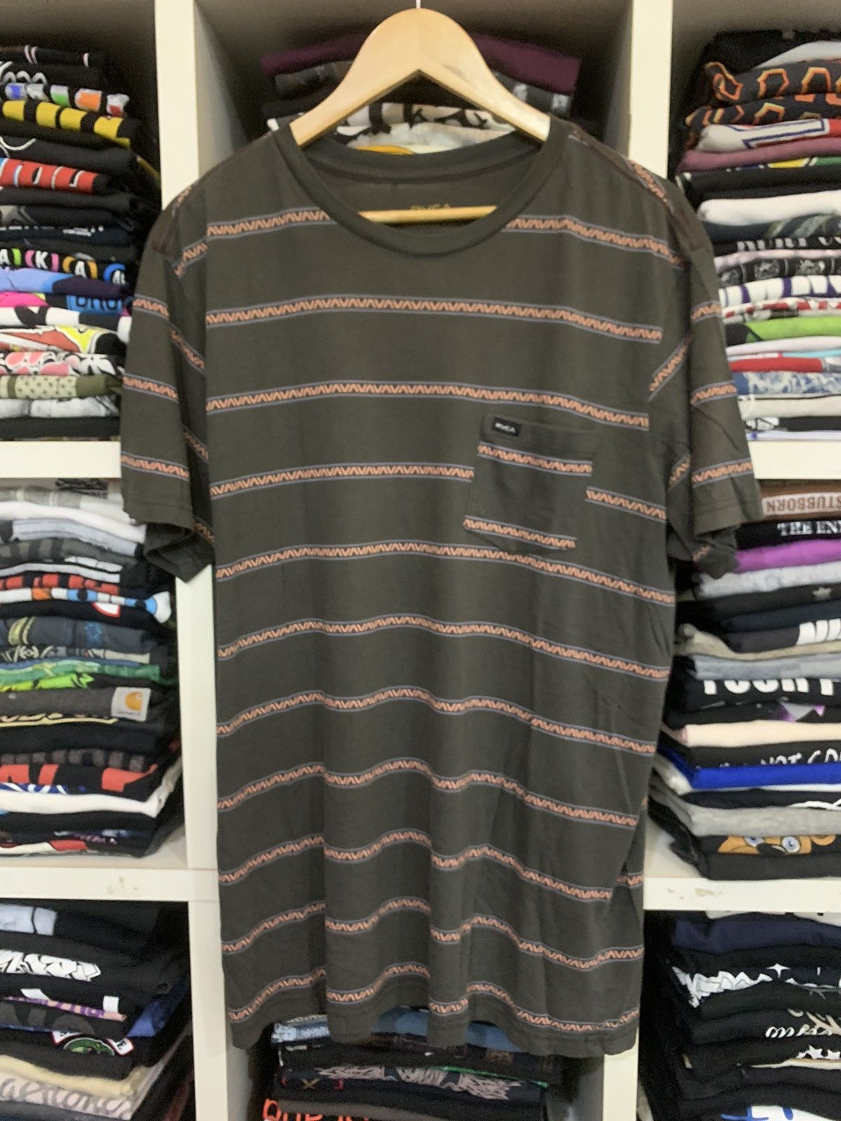 image of Rvca Stripe Tee in Grey, Men's (Size Large)