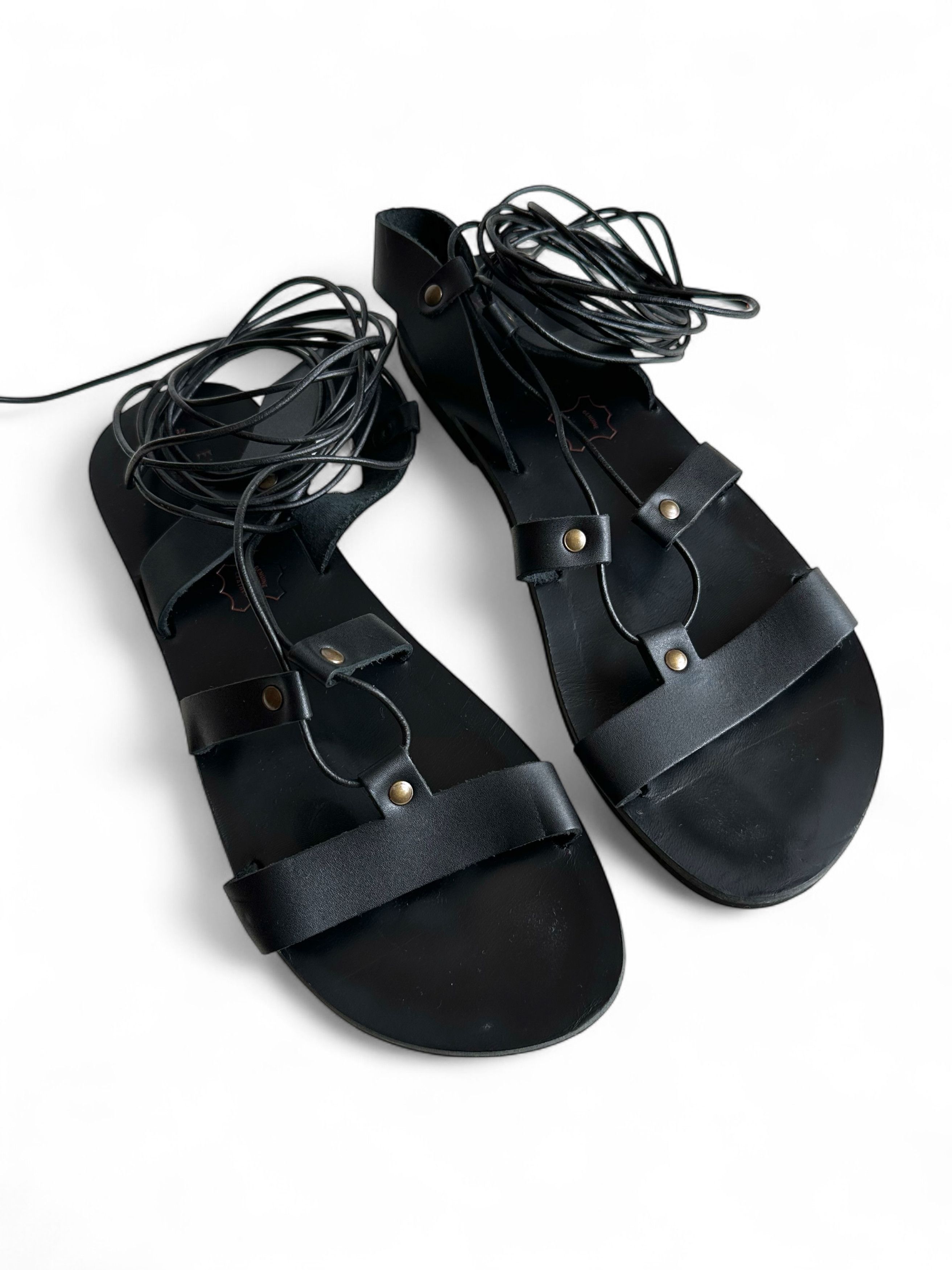Handmade Handmade in Greece Black Leather Gladiator Sandals (40) Size US 10 / IT 40 - 1 Thumbnail