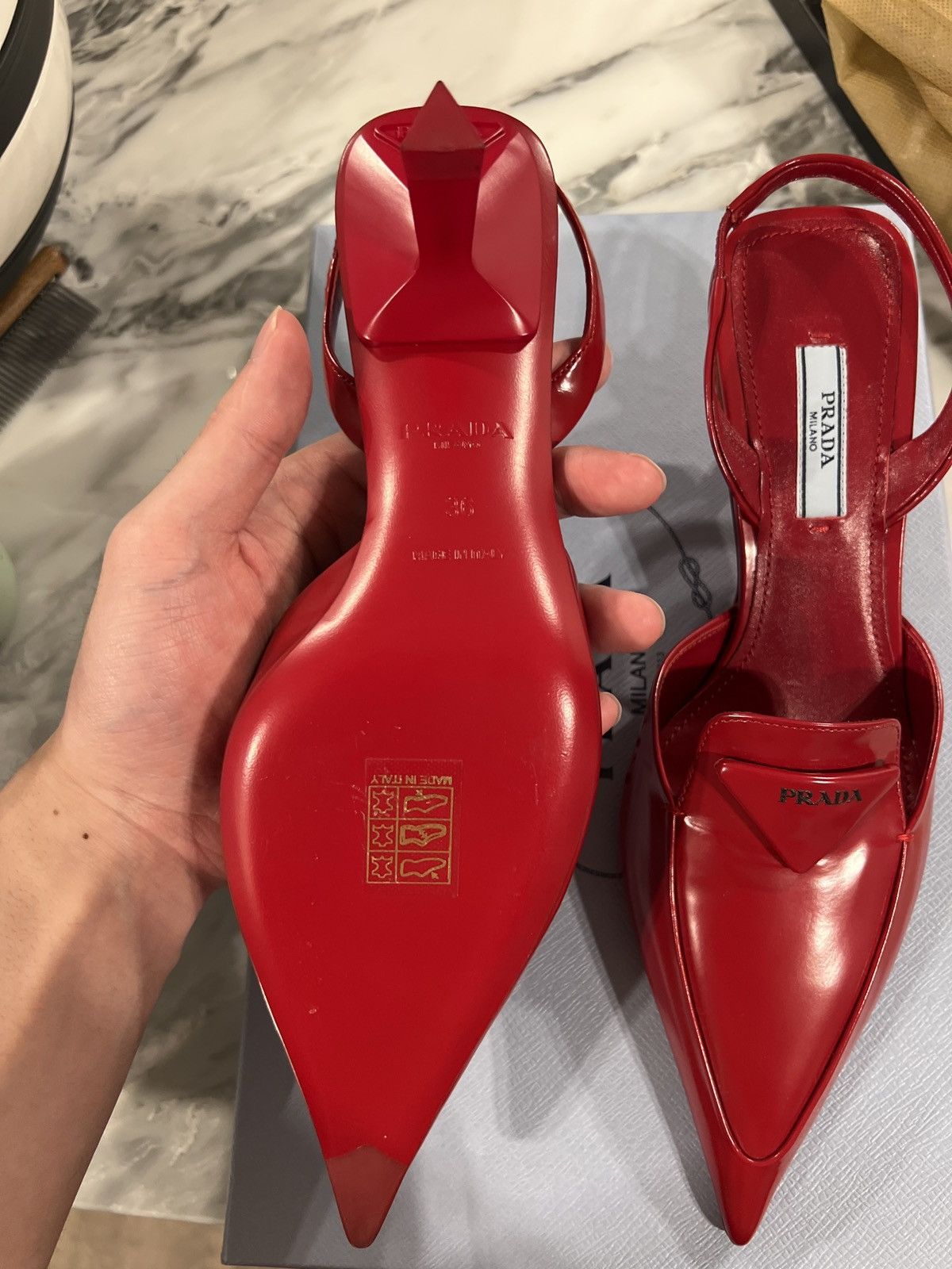 Prada Prada red low heel slingback heels Size US 6 / IT 36 - 4 Thumbnail