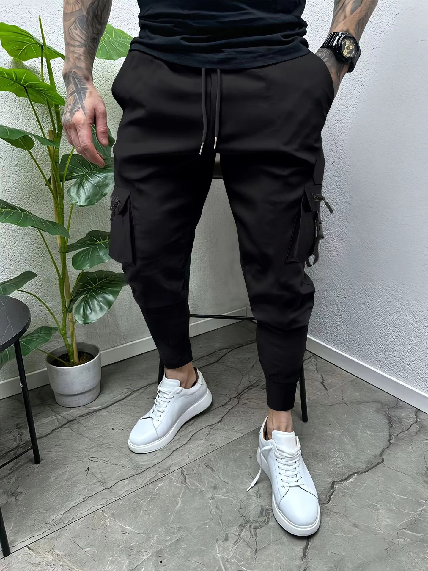 Japanese Brand New men's casual overalls fashion multi-pocket loose pants Size US 31 - 1 Thumbnail