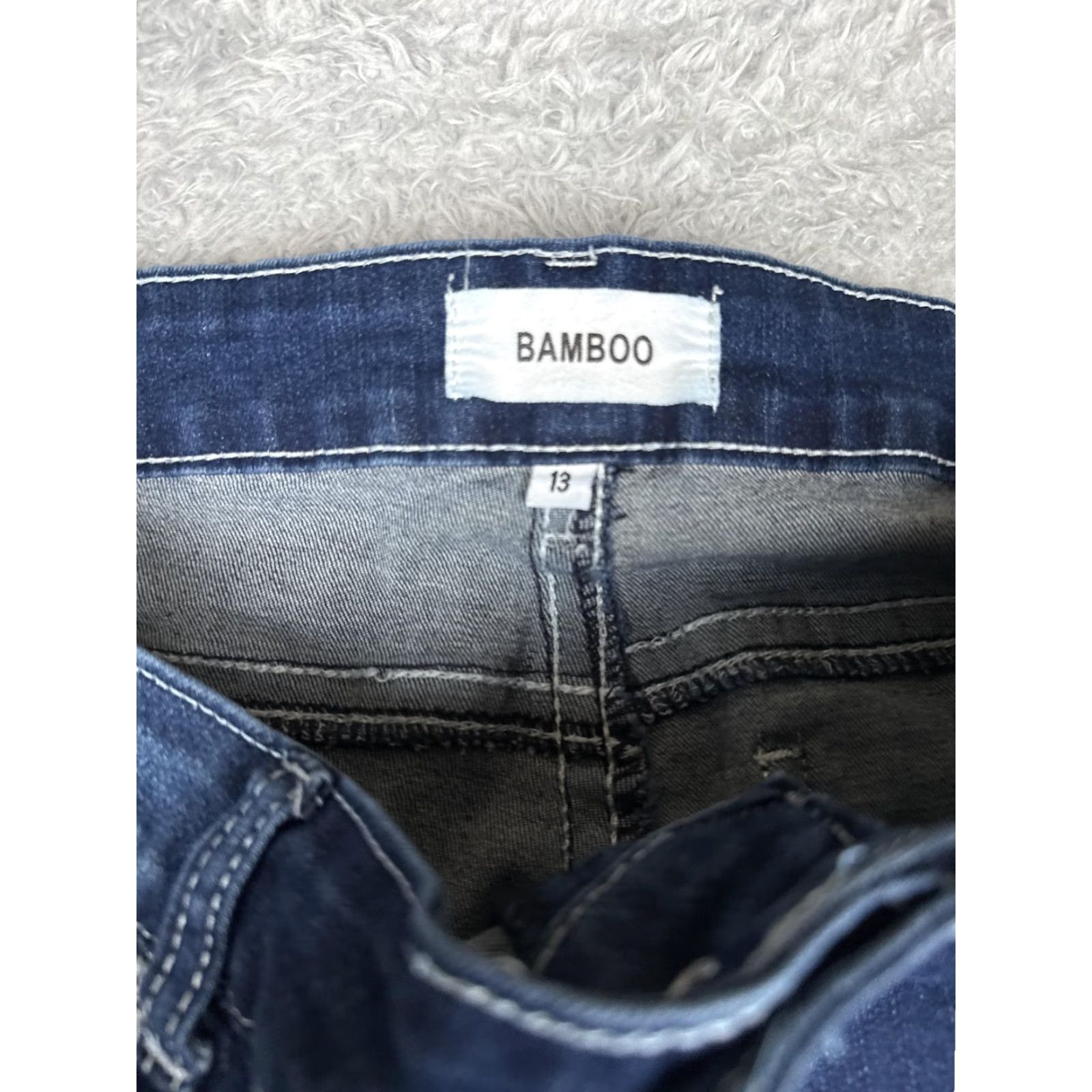 Vintage Bamboo Jeans Juniors 13 Blue Medium Wash Mid Rise Flare Crochet 30x30 Denim Size 34" / US 12 / IT 48 - 6 Thumbnail