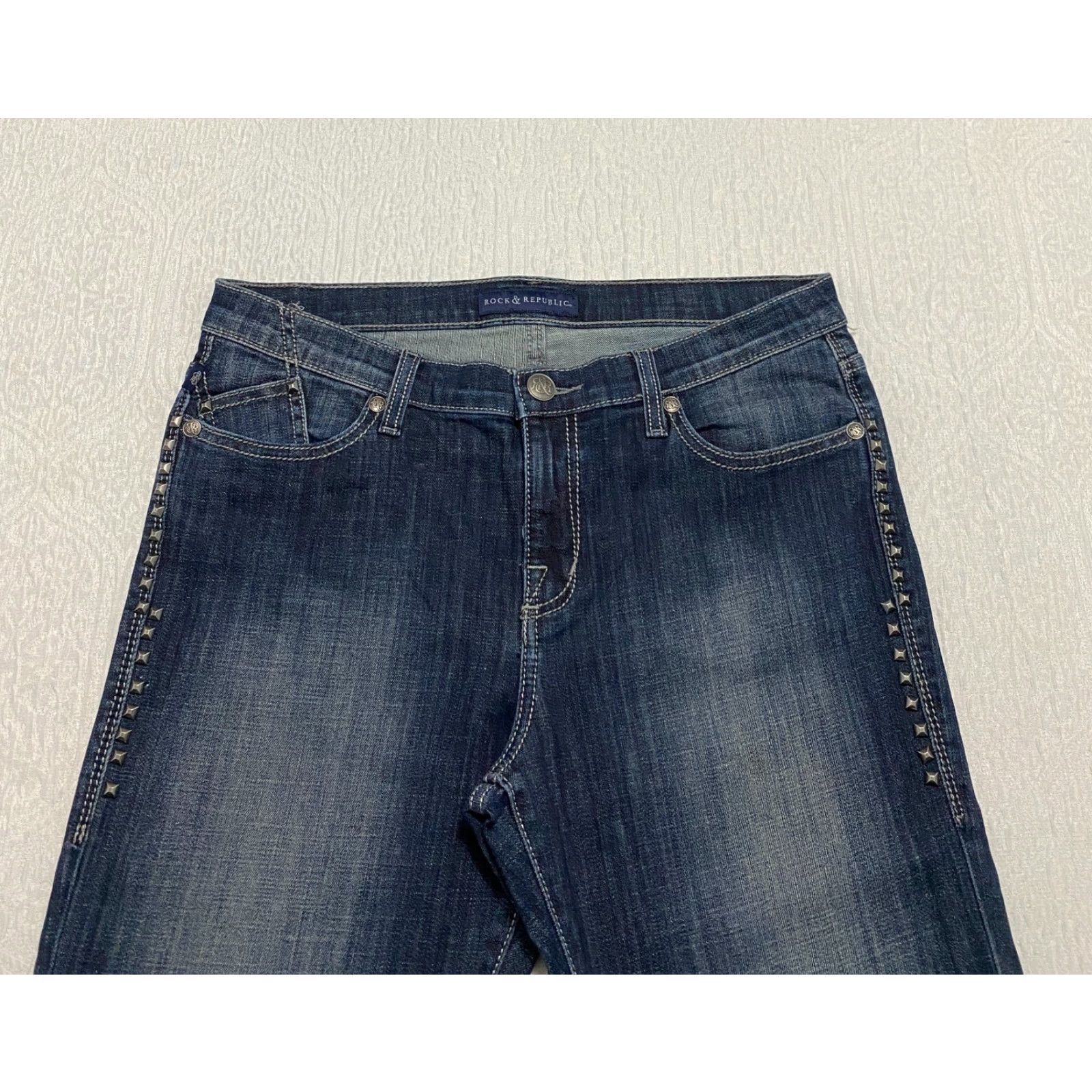 Vintage VINTAGE Rock & Republic Kasandra Capri Womens 14 Blue Denim Jeans 5-Pocket Stretch Flap Pockets Regular Jeans Womens Size ONE SIZE - 4 Thumbnail