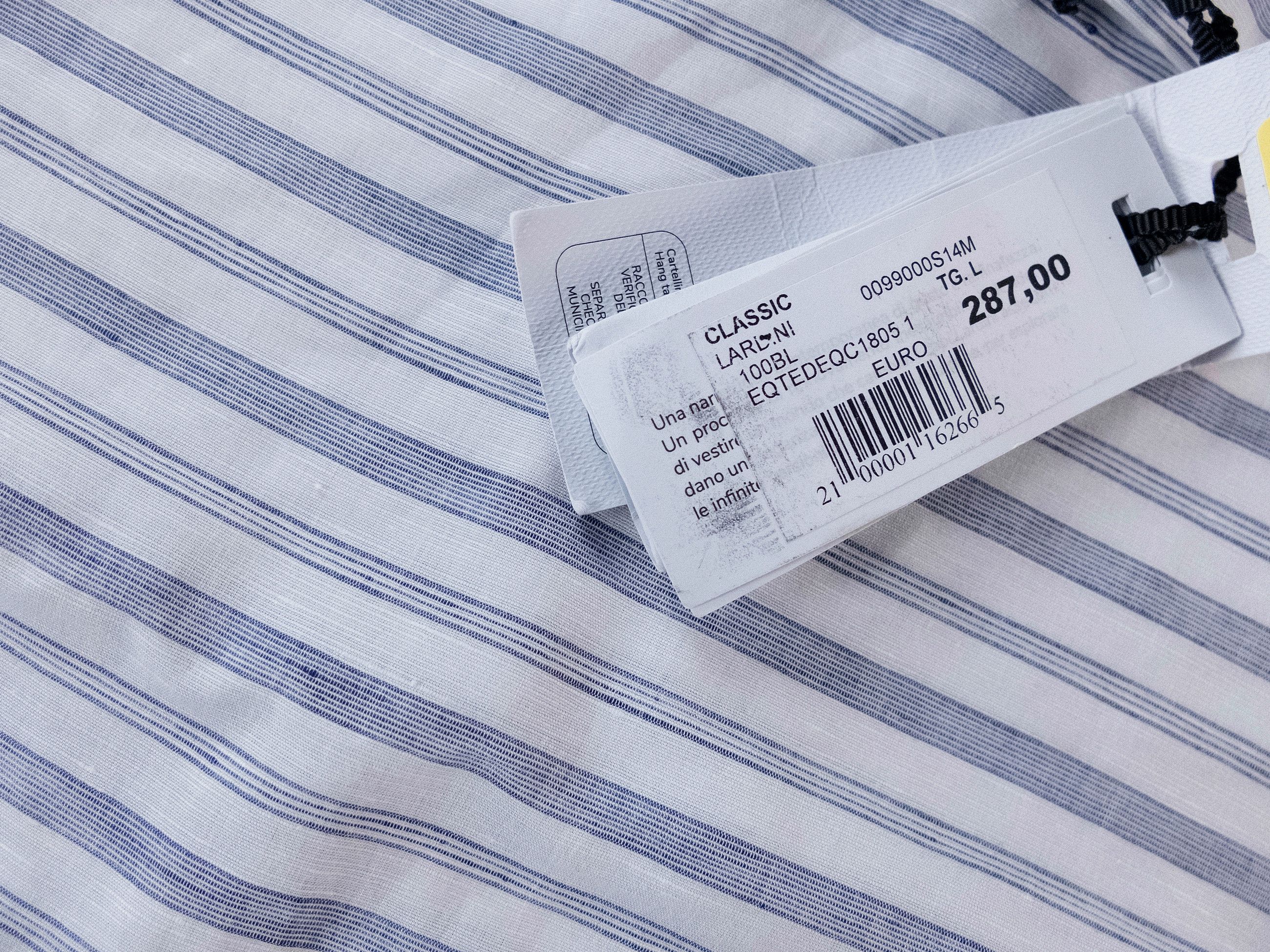 Lardini LARDINI white blue striped cotton linen lightweight shirt Size US L / EU 52-54 / 3 - 4 Thumbnail