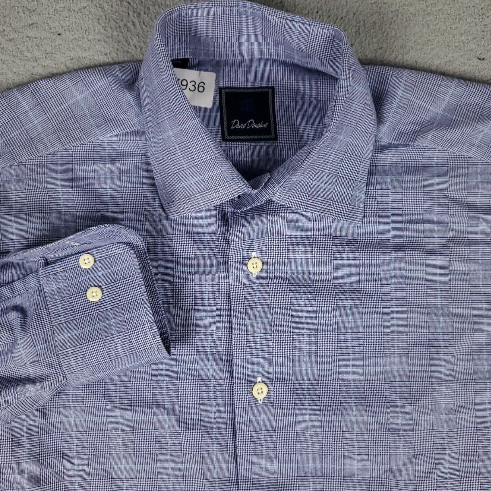 David Donahue VINTAGE David Donahue Dress Shirt Men 15.5 Long Sleeve Blue Plaid Business Casual Cotton Size 40R - 2 Thumbnail
