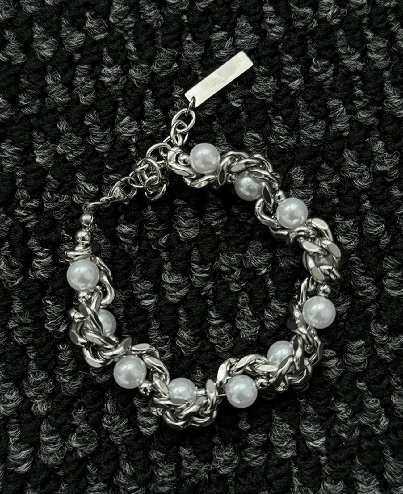 Jewelry Silver Pearl Accent Chain Link Bracelet, Men's Jewelry Size ONE SIZE - 4 Thumbnail