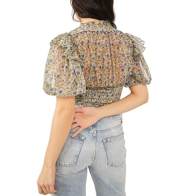 Free People Free People SZ Small Beatrice Floral Smocked Puff Sleeve Top Size S / US 4 / IT 40 - 2 Thumbnail