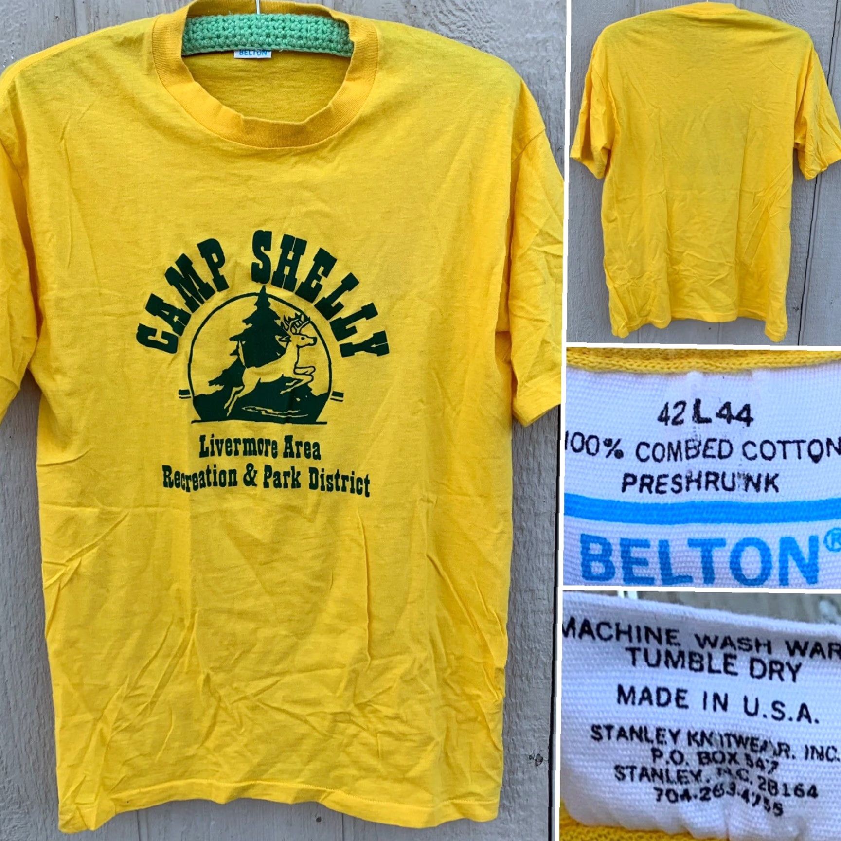 Vintage VINTAGE Belton Camp Shelly Livermore ARPD t shirt 1980s Yellow Cotton Crew Neck Short Sleeve Men L Size US L / EU 52-54 / 3 - 2 Thumbnail