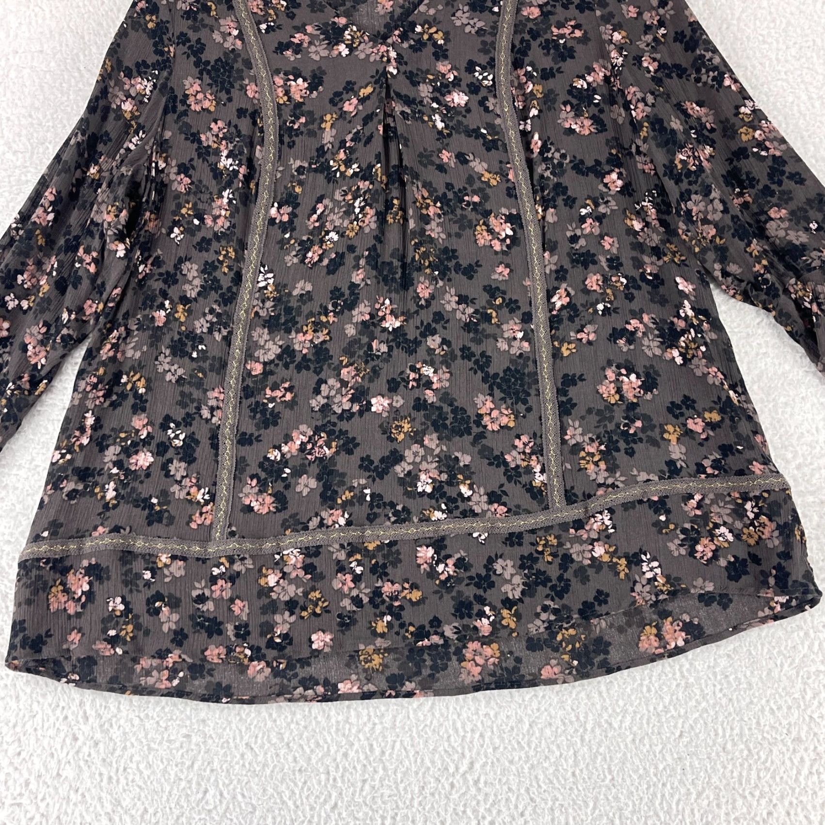 J. Jill J. Jill Shirt Women M Brown Floral Crepe Crochet 3/4 Sleeve Pullover Casual Size M / US 6-8 / IT 42-44 - 5 Thumbnail