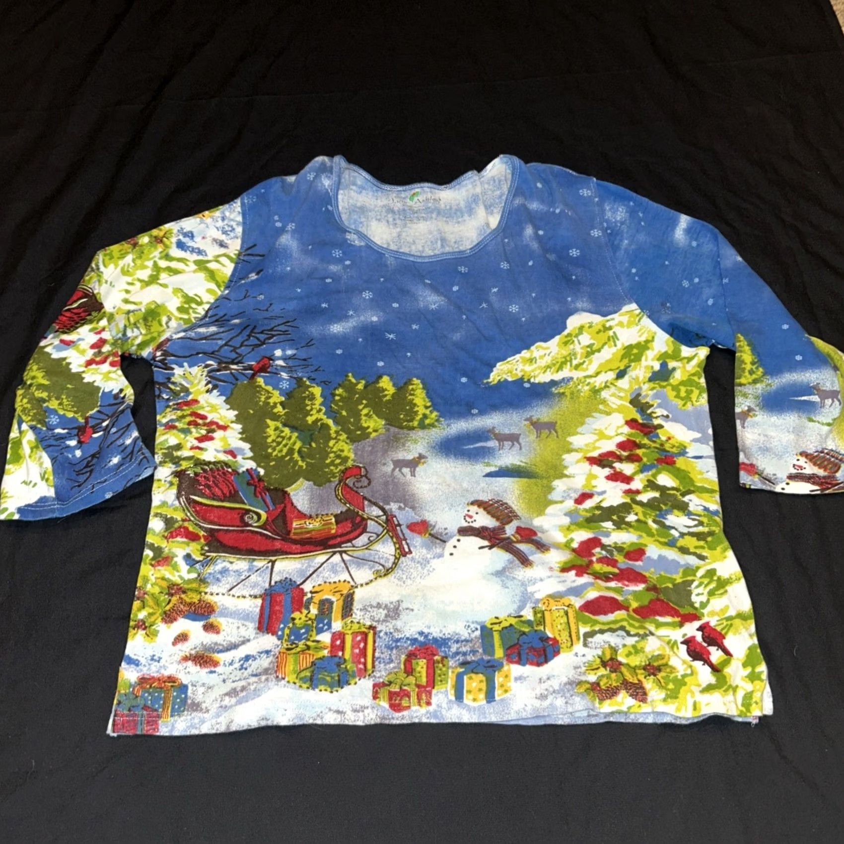 Vintage Jane Ashley Top Womens 3X Woman Christmas Winter Scene Sequin Sleeve Snowman B26 Size XXL / US 16-18 / IT 52-54 - 2 Thumbnail
