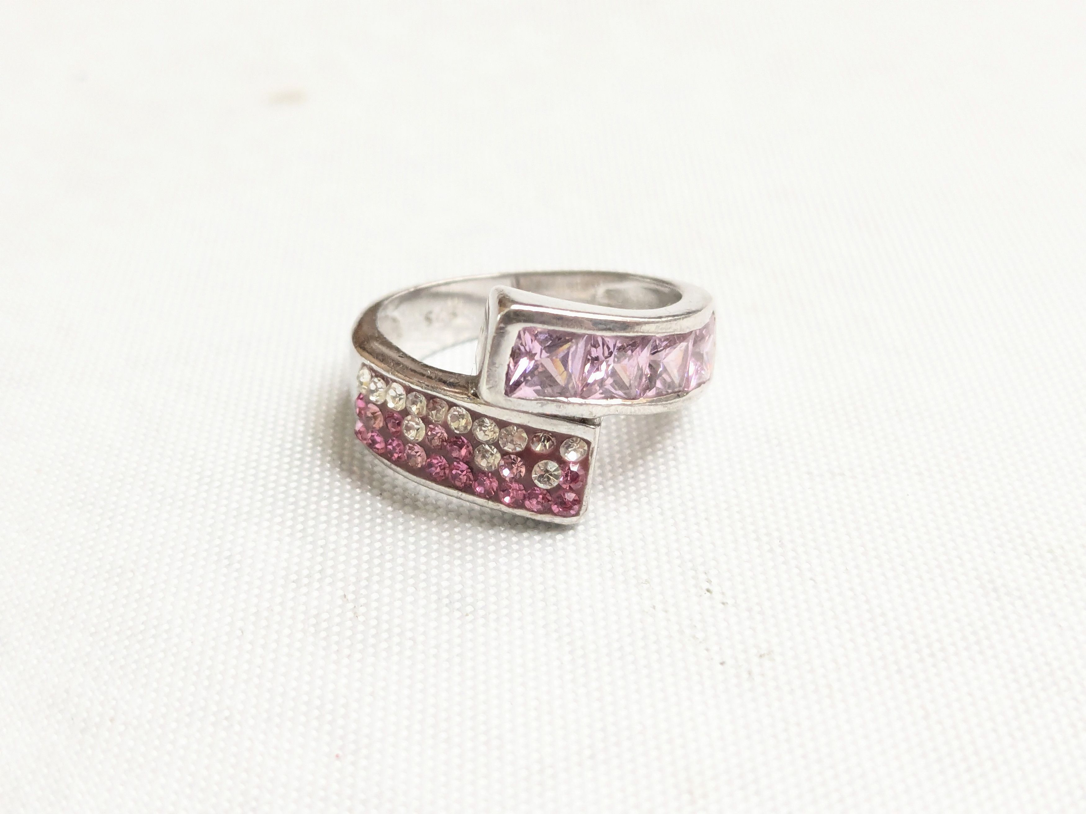 Jewelry Sterling Silver Ring 6.5 Pink Topaz CZ Bypass Size ONE SIZE - 2 Thumbnail