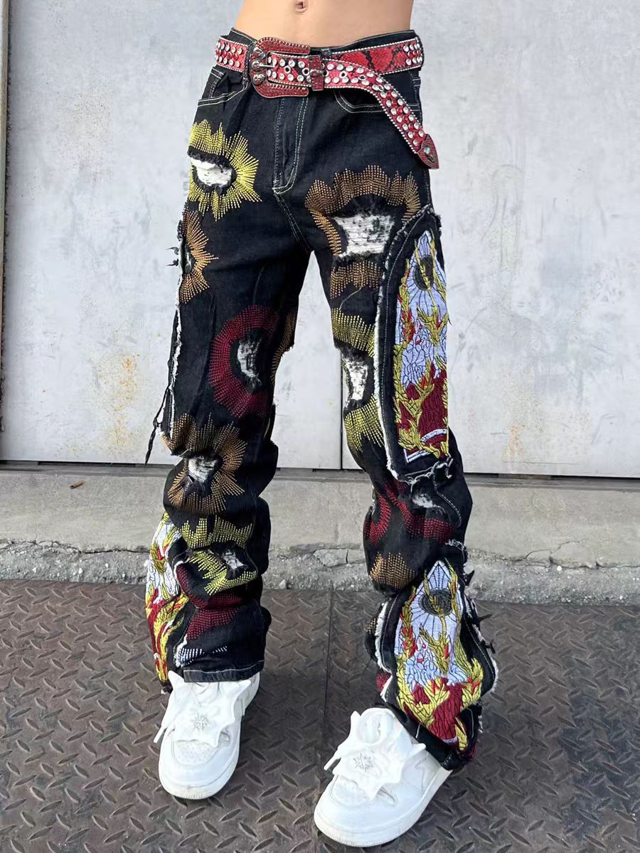Designer × Vintage Washed street hip hop wide leg jeans Size US 30 / EU 46 - 1 Thumbnail