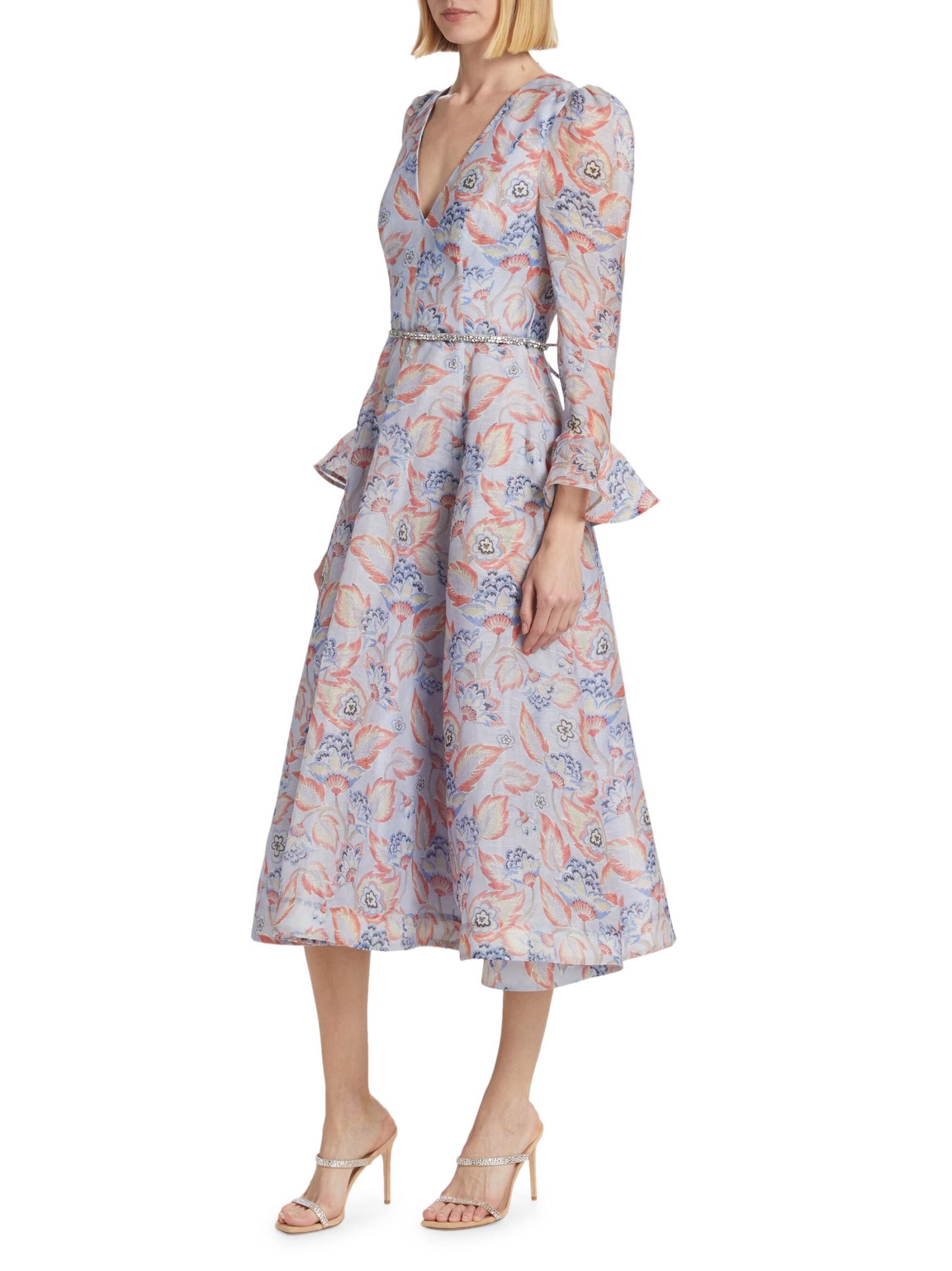 Zimmermann oc11z0825 Eden Floral Linen & Silk Belted Midi-Dress Size L / US 10 / IT 46 - 3 Thumbnail