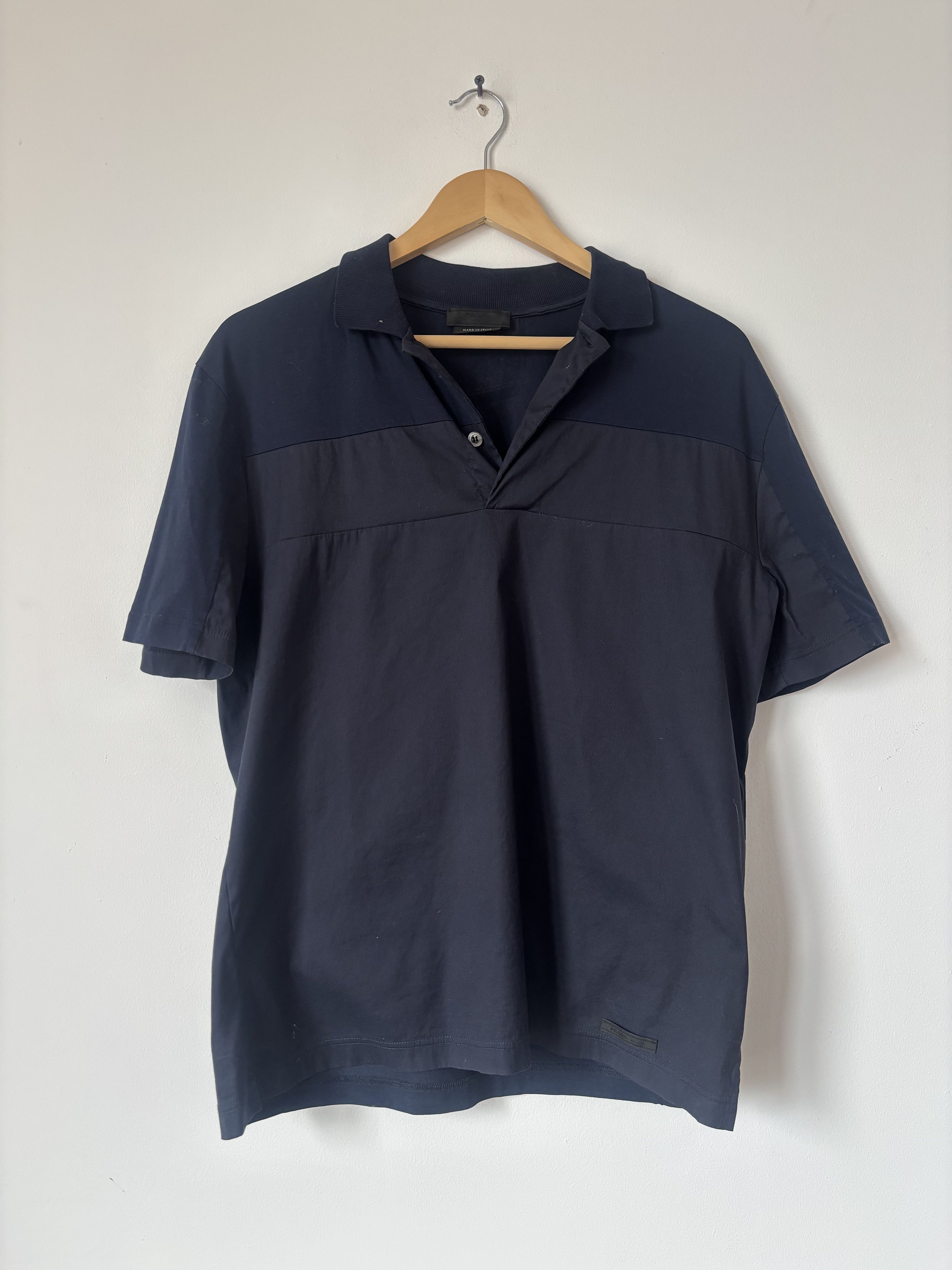 Prada Navy Cotton Stretch Polo Large